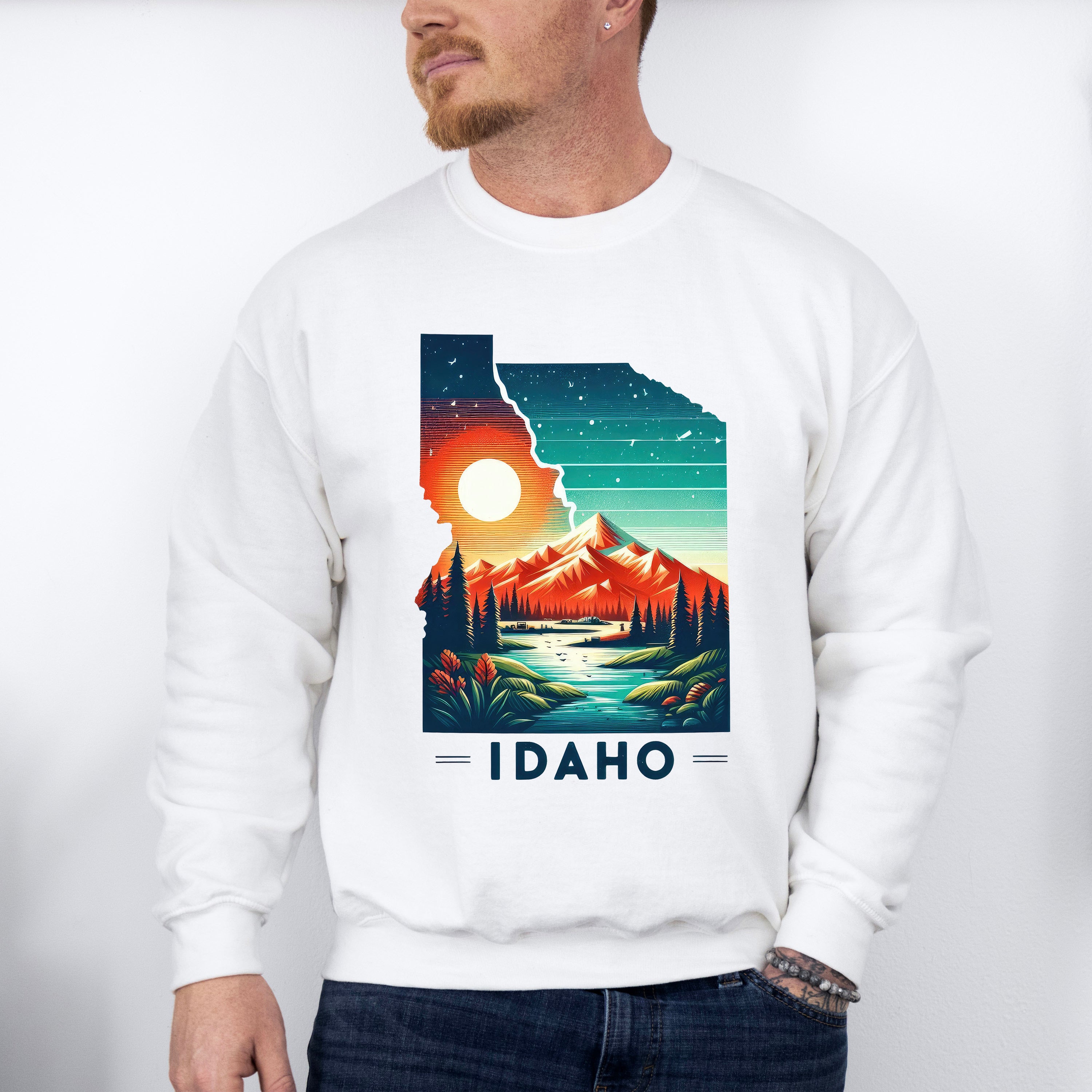 Colorful Idaho Design - States &amp; Cities Unisex Crewneck T-Shirt Sweatshirt Hoodie