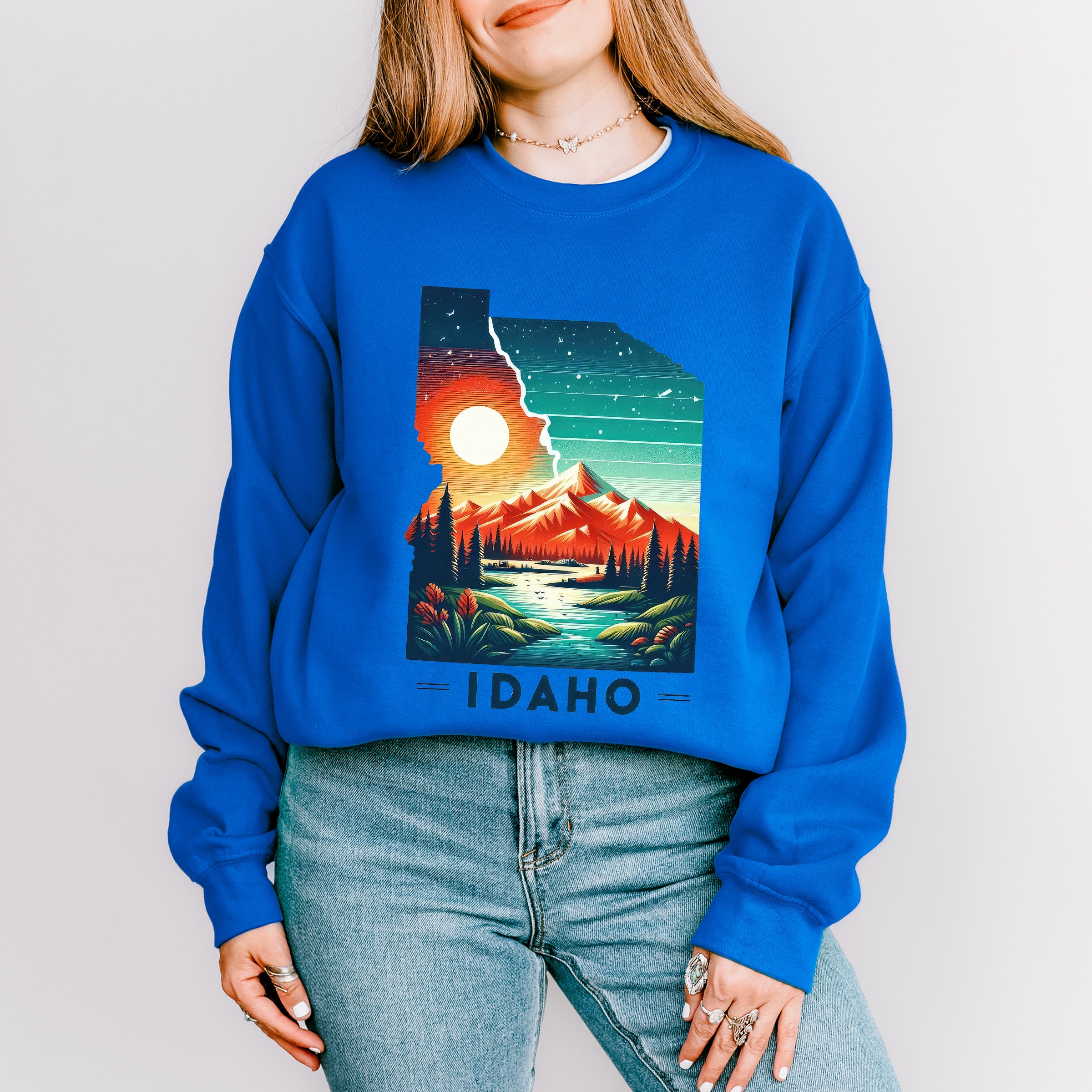 Colorful Idaho Design - States &amp; Cities Unisex Crewneck T-Shirt Sweatshirt Hoodie