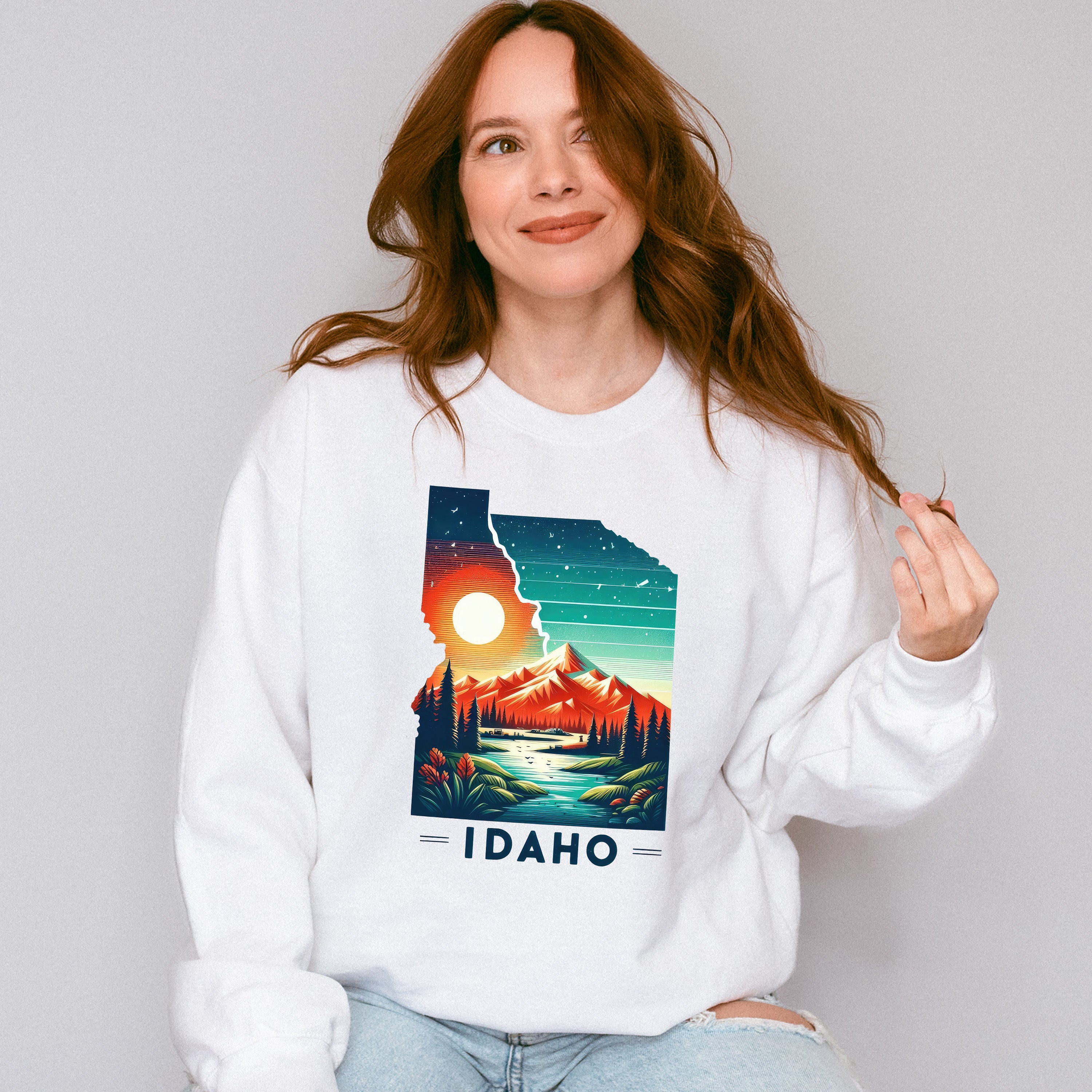 Colorful Idaho Design - States &amp; Cities Unisex Crewneck T-Shirt Sweatshirt Hoodie
