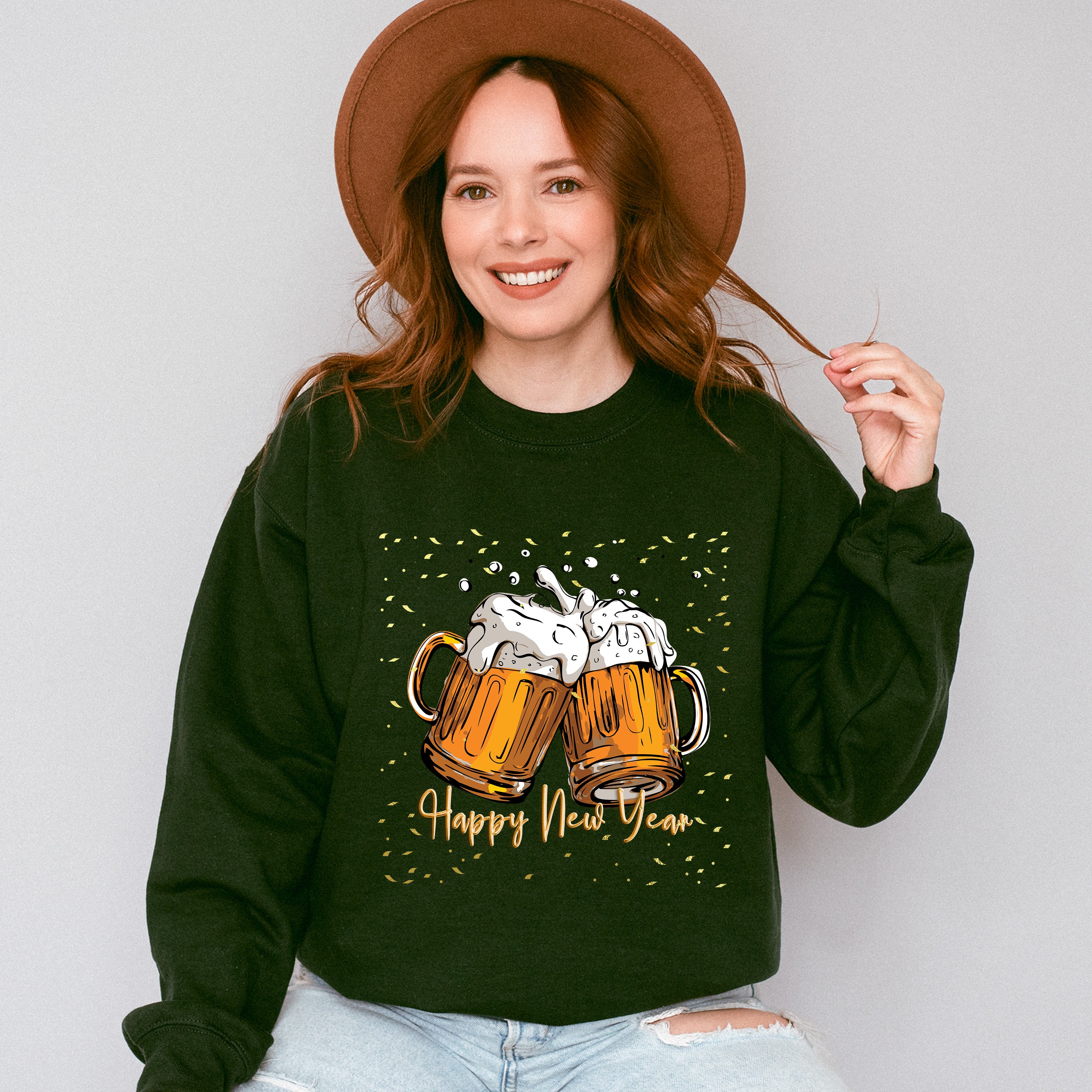 Happy New Year Beer Design - New Years Unisex Crewneck T-Shirt Sweatshirt Hoodie