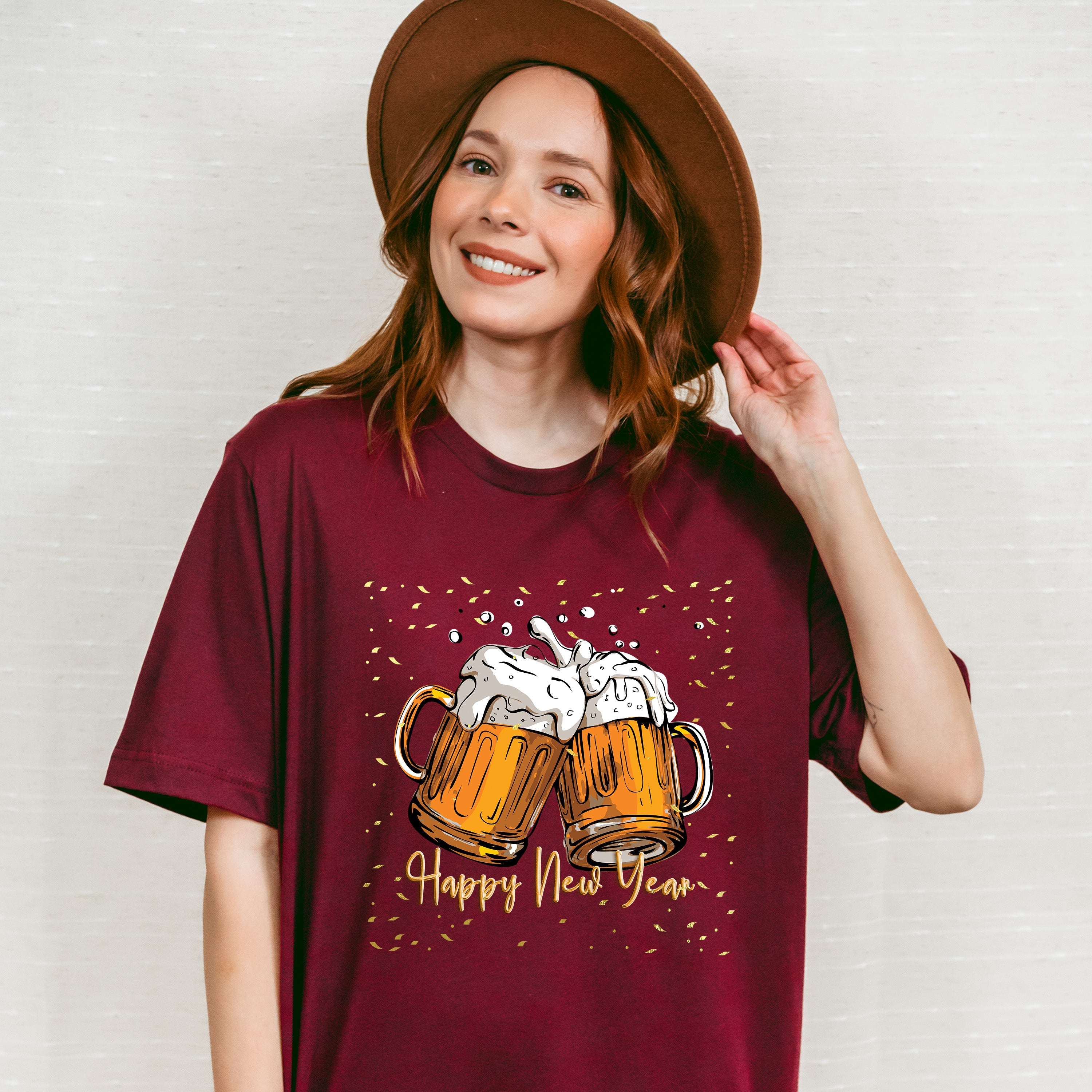 Happy New Year Beer Design - New Years Unisex Crewneck T-Shirt Sweatshirt Hoodie