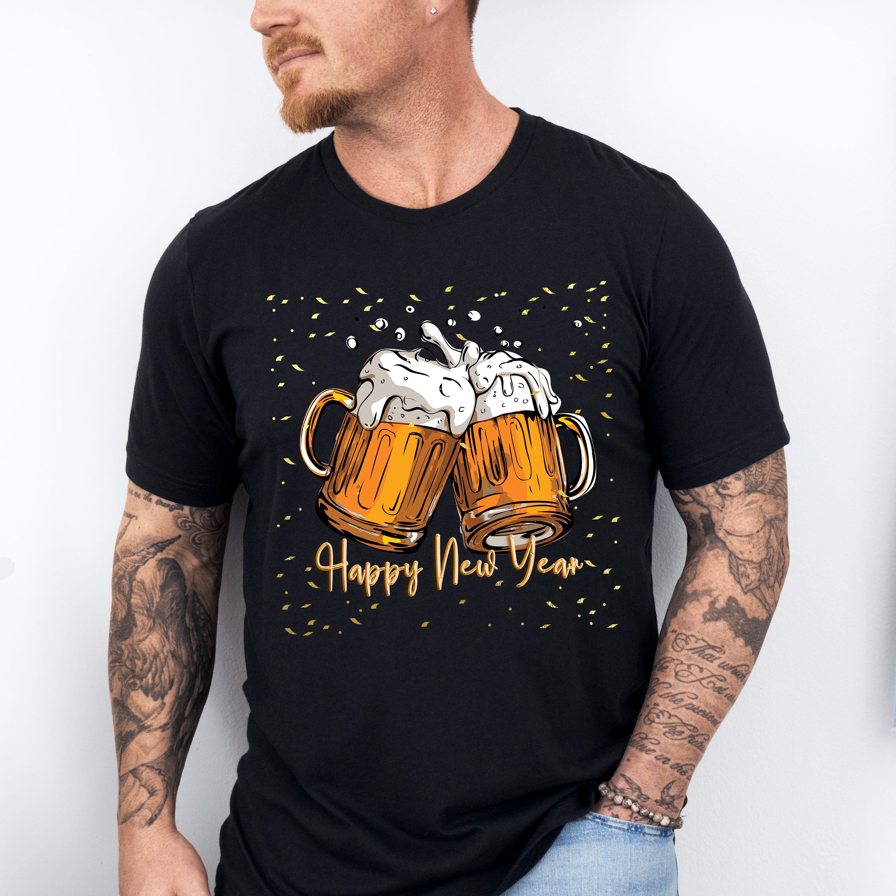 Happy New Year Beer Design - New Years Unisex Crewneck T-Shirt Sweatshirt Hoodie