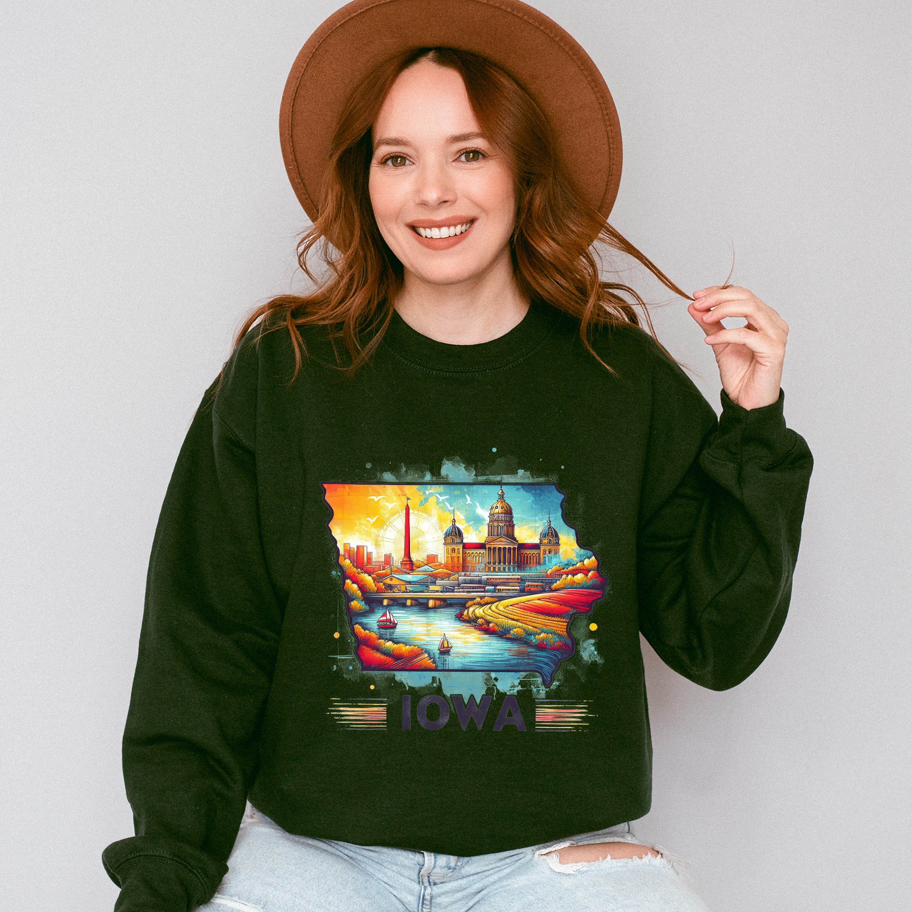 Colorful Iowa Design - States &amp; Cities Unisex Crewneck T-Shirt Sweatshirt Hoodie