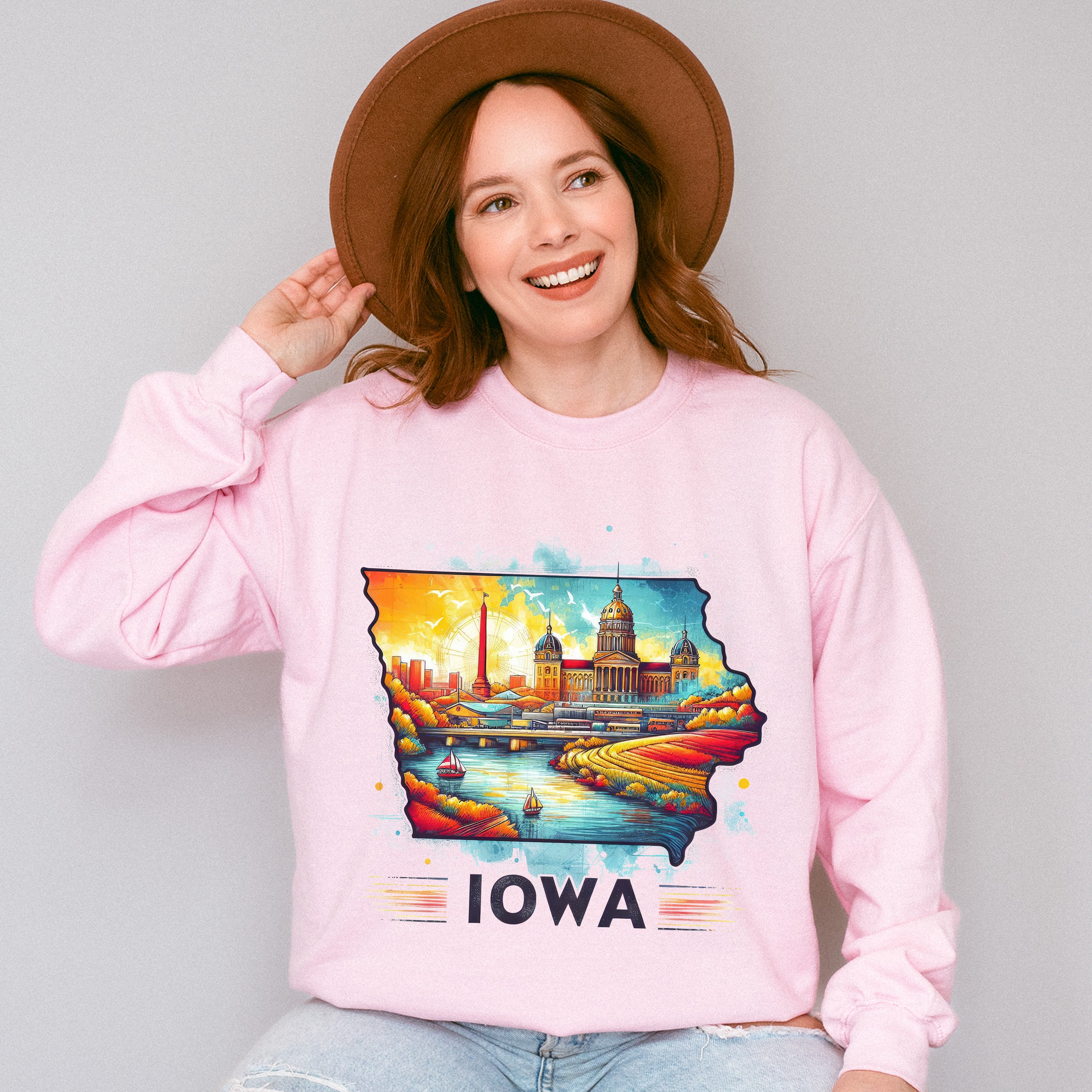 Colorful Iowa Design - States &amp; Cities Unisex Crewneck T-Shirt Sweatshirt Hoodie
