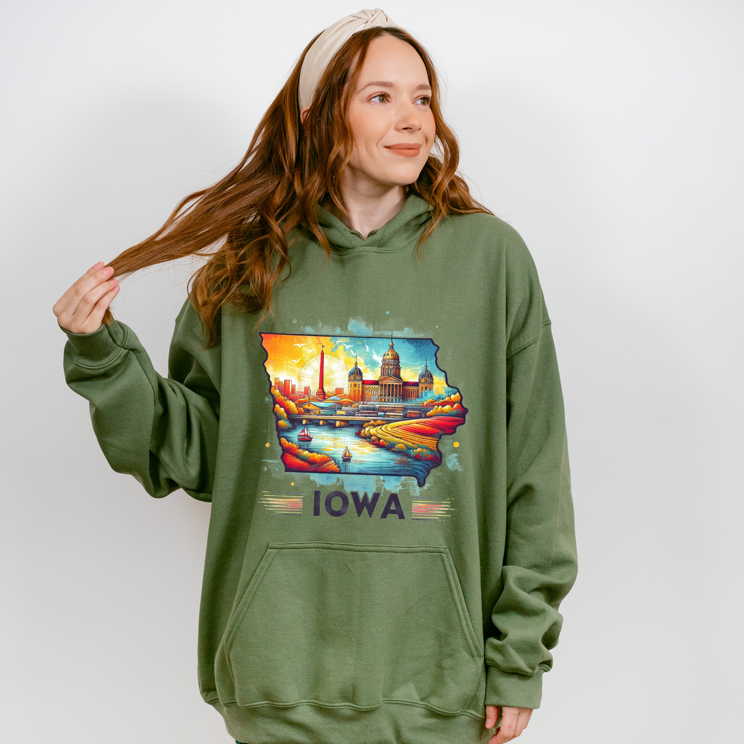 Colorful Iowa Design - States &amp; Cities Unisex Crewneck T-Shirt Sweatshirt Hoodie