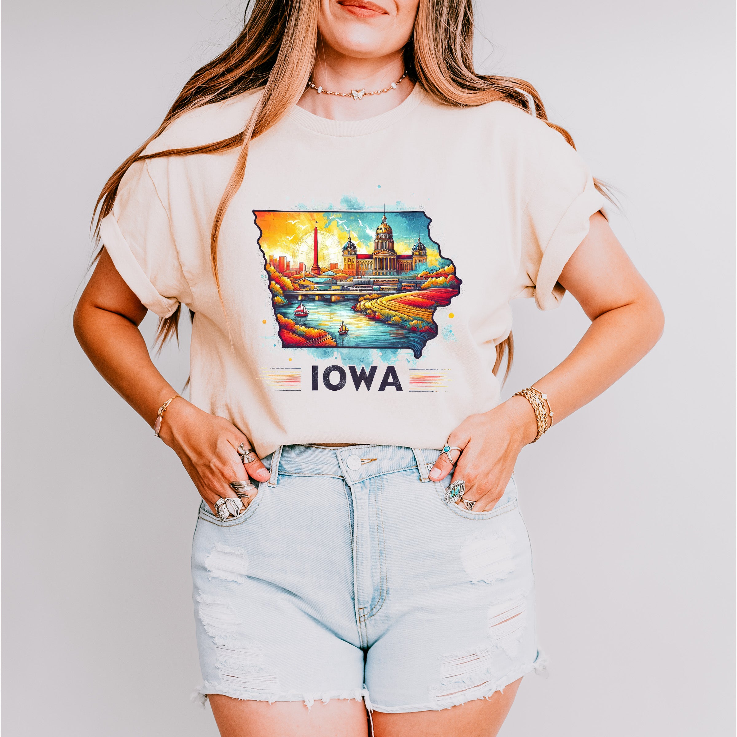 Colorful Iowa Design - States &amp; Cities Unisex Crewneck T-Shirt Sweatshirt Hoodie