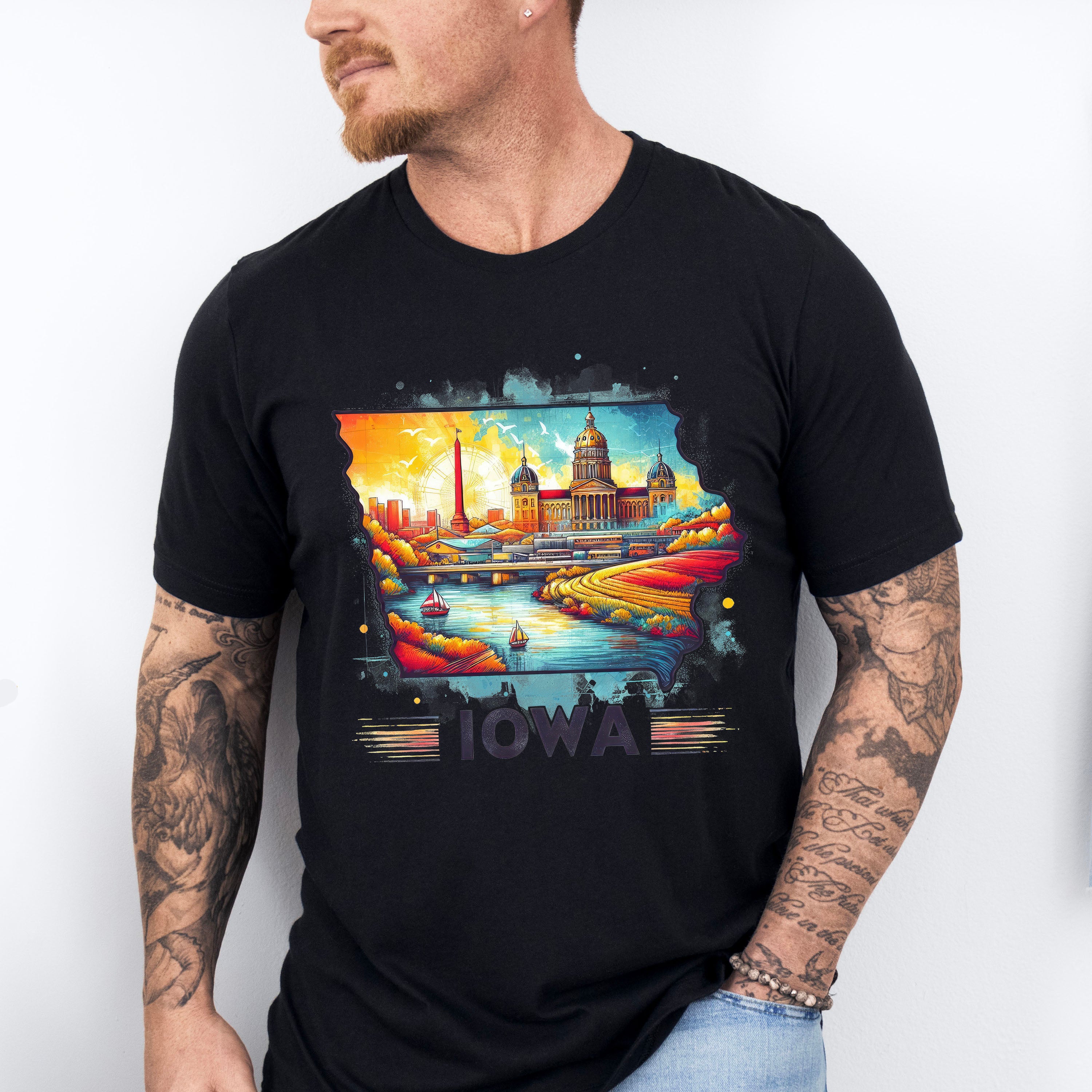 Colorful Iowa Design - States &amp; Cities Unisex Crewneck T-Shirt Sweatshirt Hoodie