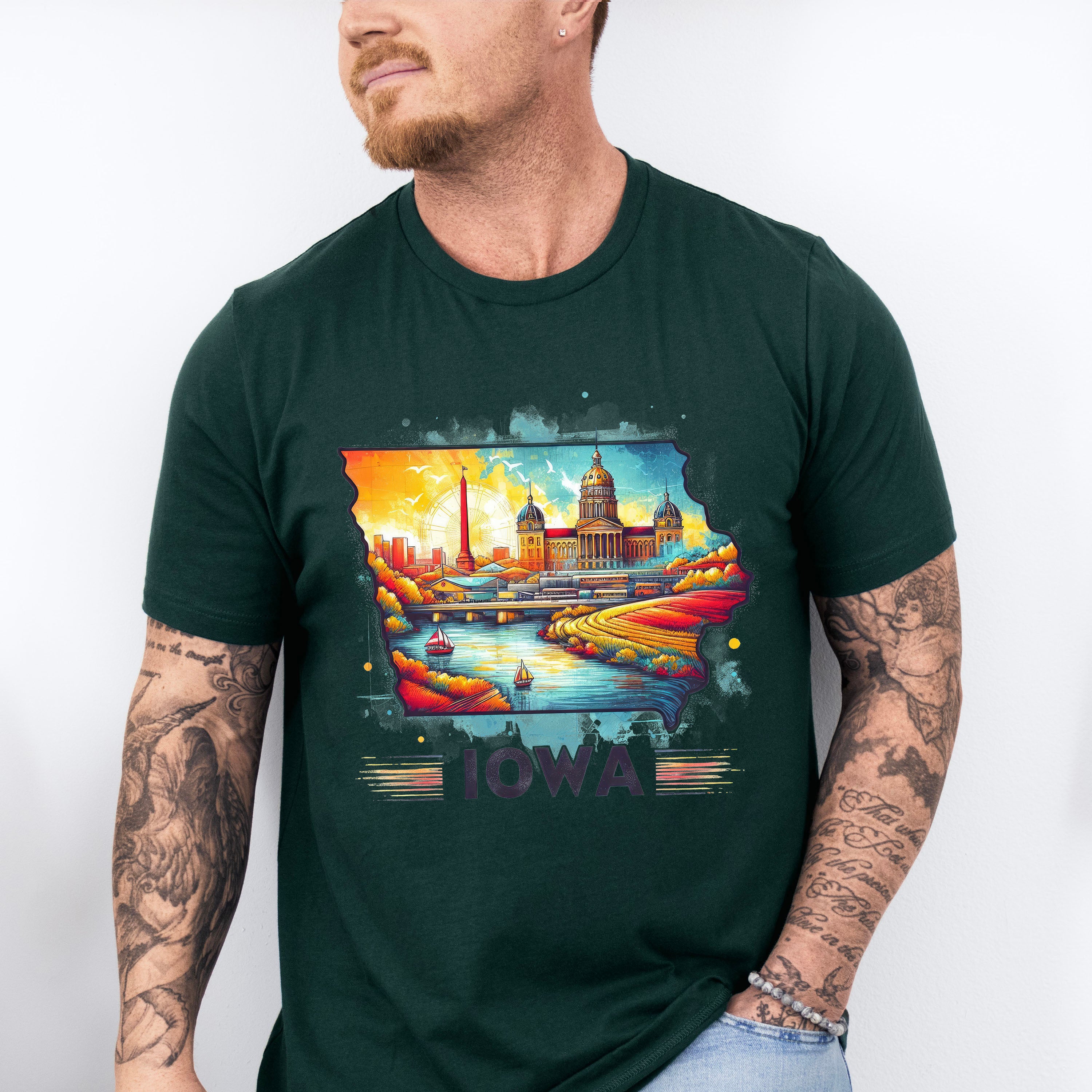 Colorful Iowa Design - States &amp; Cities Unisex Crewneck T-Shirt Sweatshirt Hoodie