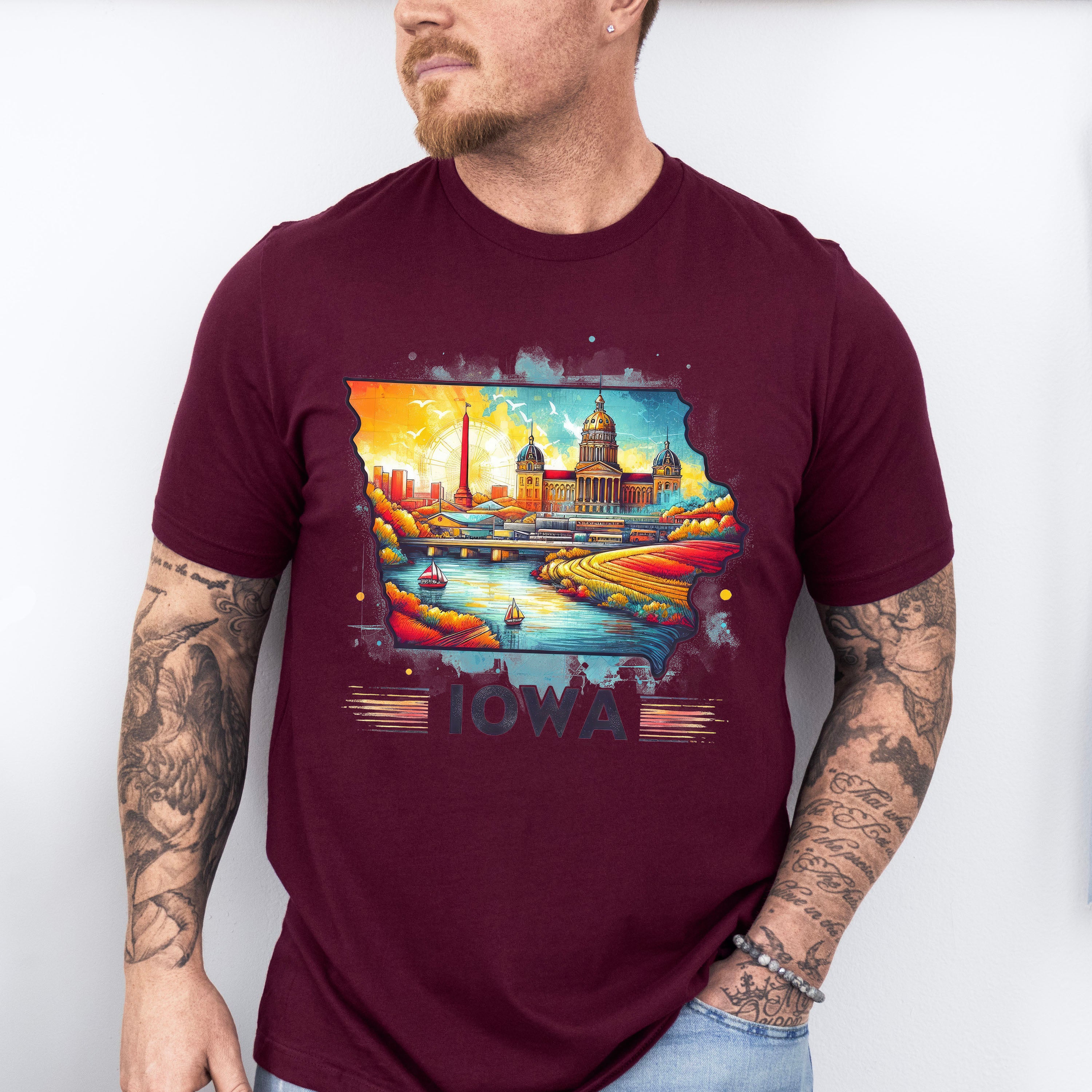 Colorful Iowa Design - States &amp; Cities Unisex Crewneck T-Shirt Sweatshirt Hoodie