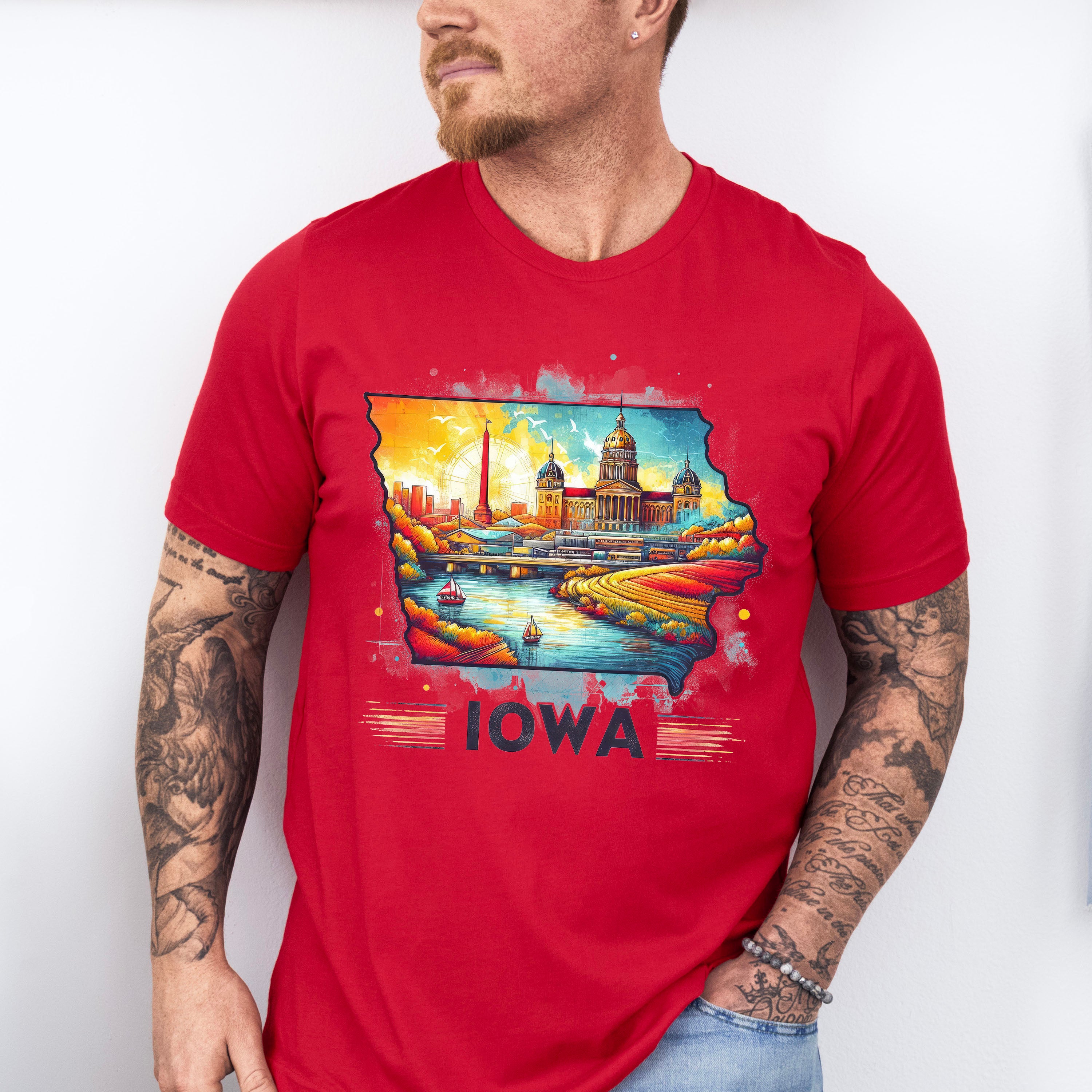 Colorful Iowa Design - States &amp; Cities Unisex Crewneck T-Shirt Sweatshirt Hoodie
