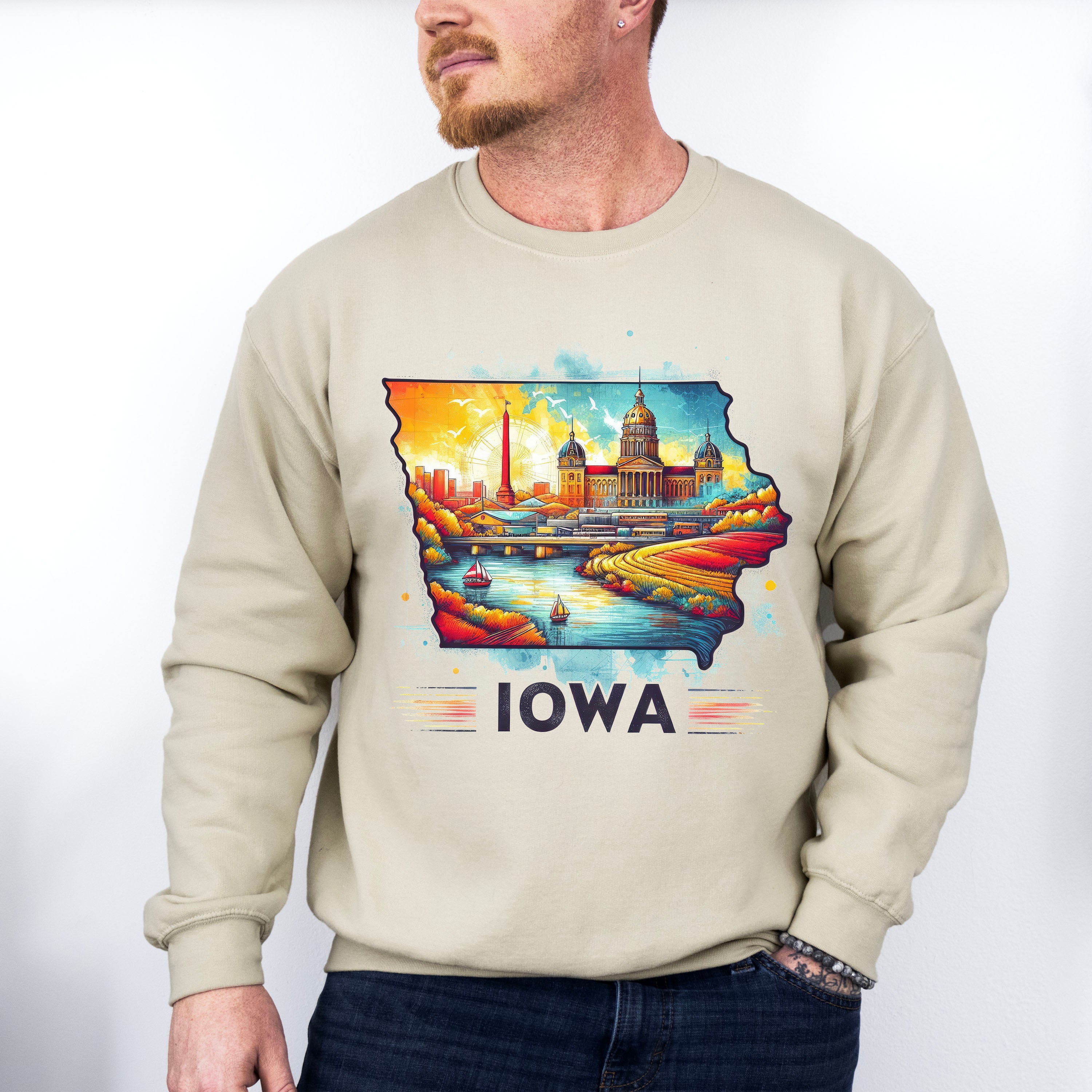 Colorful Iowa Design - States &amp; Cities Unisex Crewneck T-Shirt Sweatshirt Hoodie