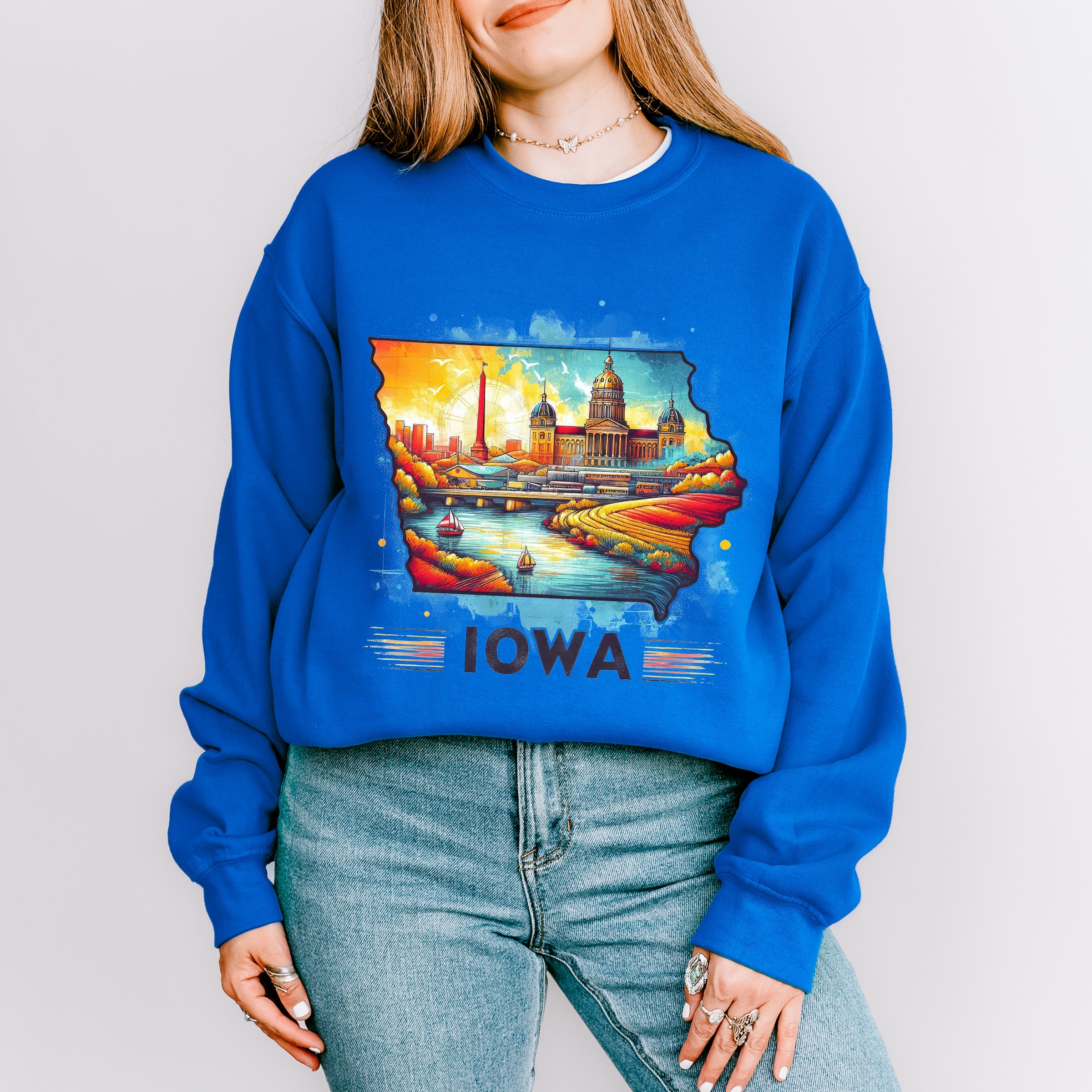 Colorful Iowa Design - States &amp; Cities Unisex Crewneck T-Shirt Sweatshirt Hoodie