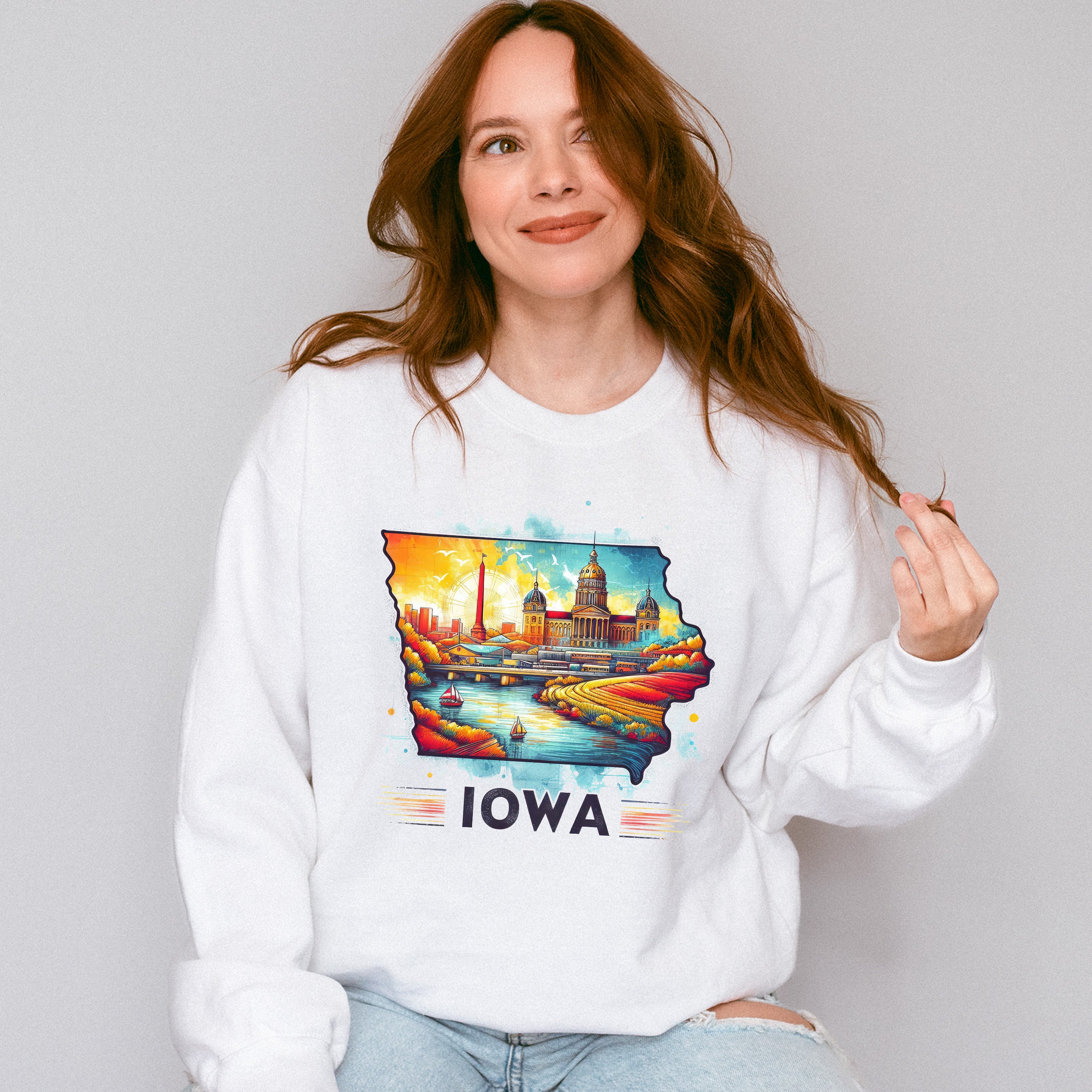 Colorful Iowa Design - States &amp; Cities Unisex Crewneck T-Shirt Sweatshirt Hoodie