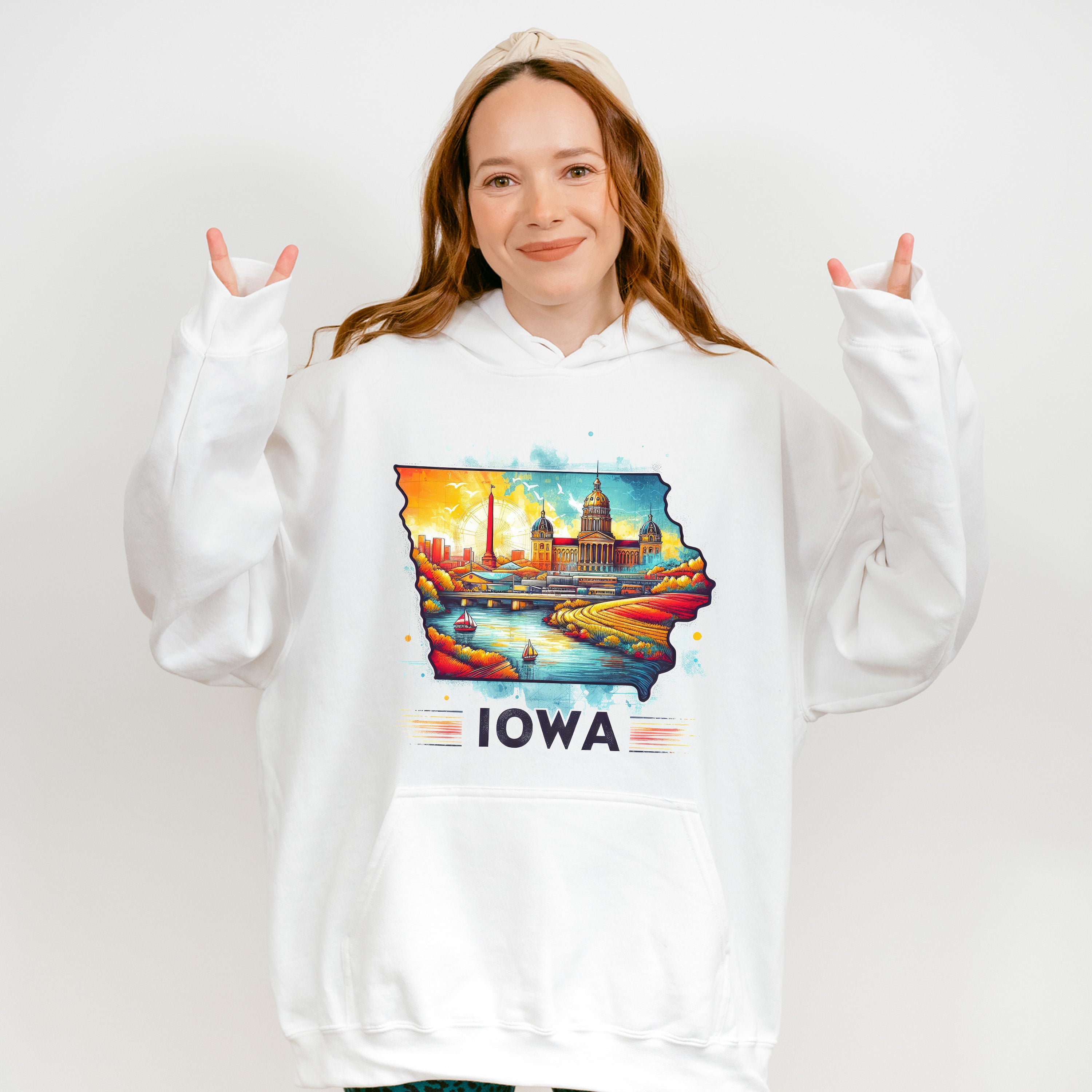 Colorful Iowa Design - States &amp; Cities Unisex Crewneck T-Shirt Sweatshirt Hoodie