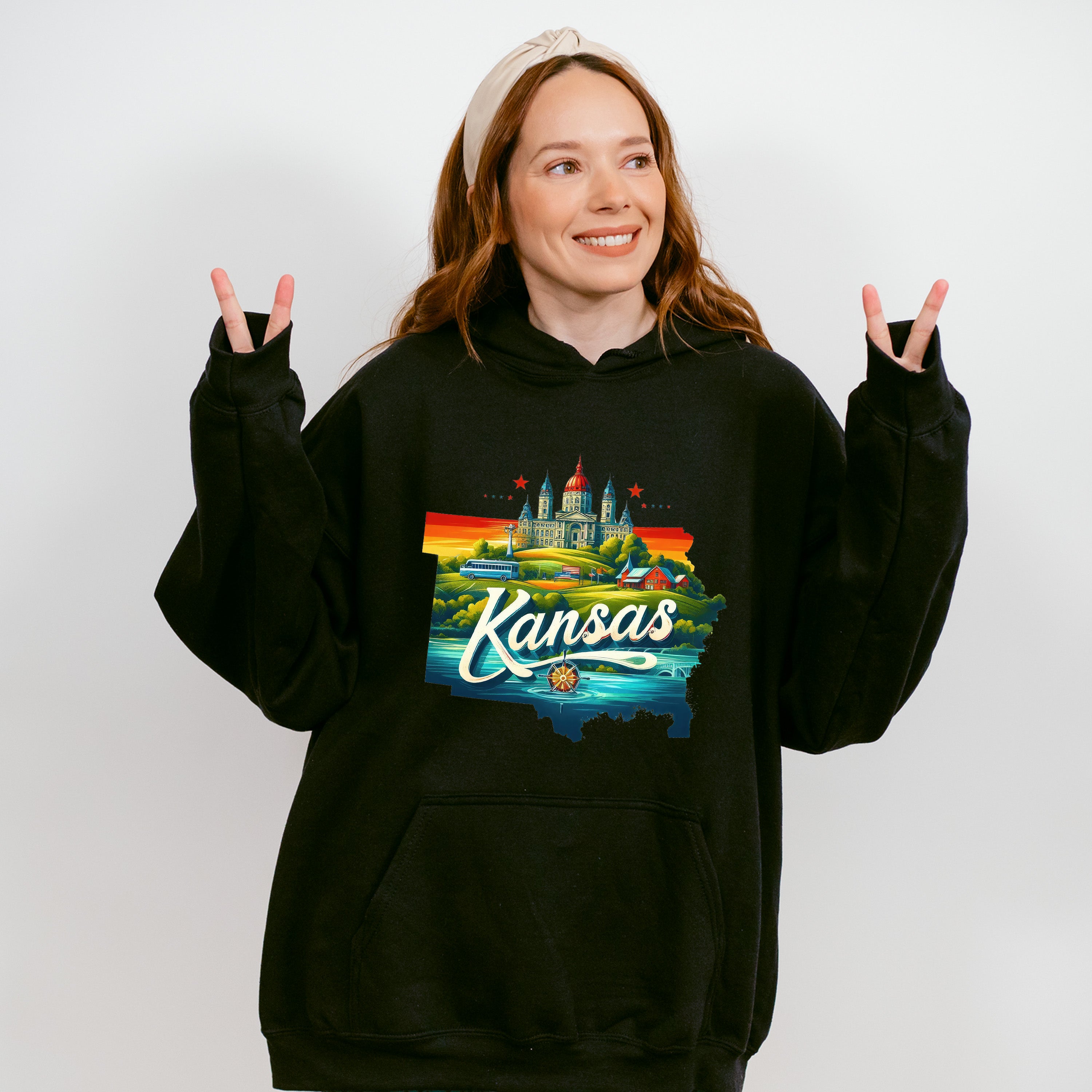 Colorful Kansas Design - States &amp; Cities Unisex Crewneck T-Shirt Sweatshirt Hoodie