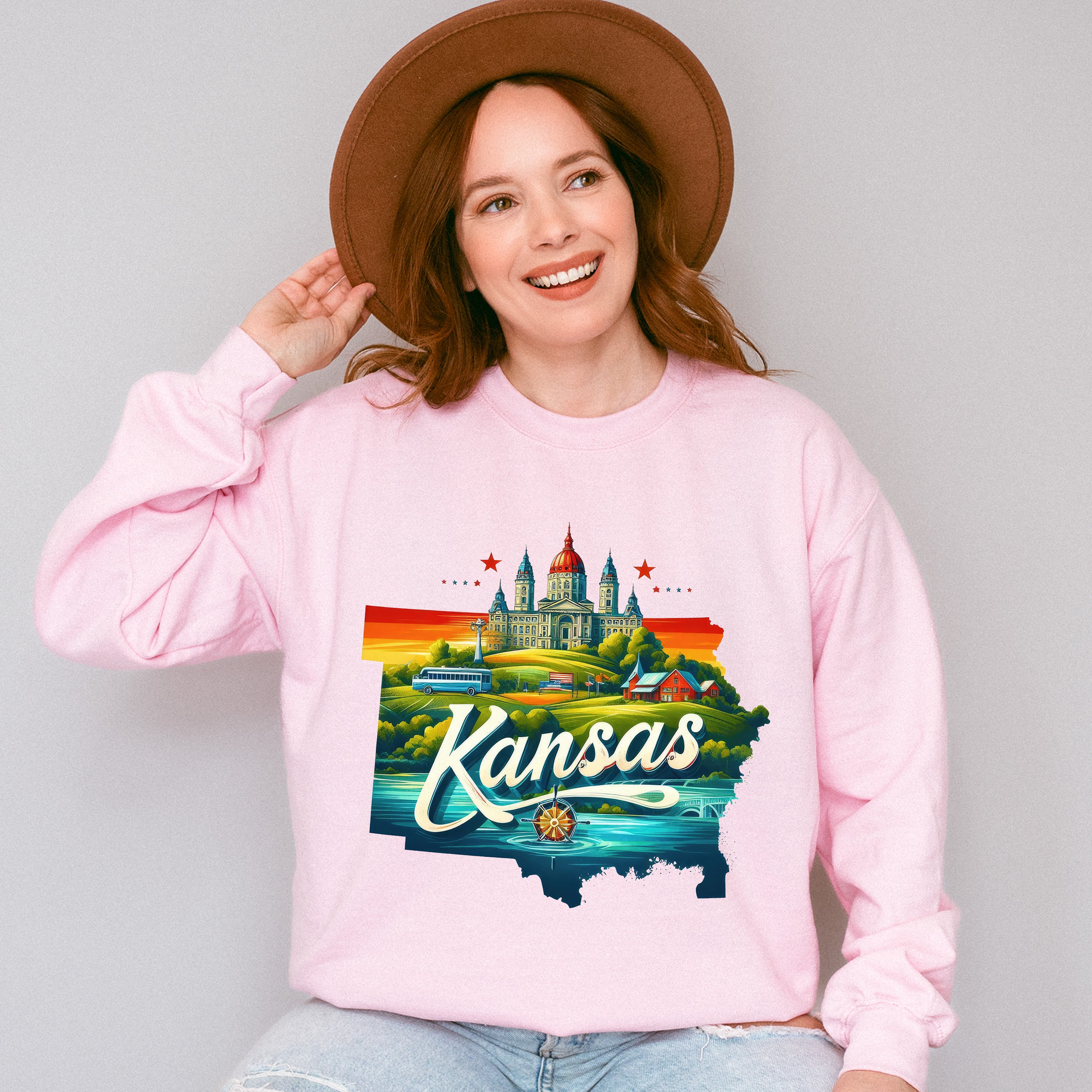 Colorful Kansas Design - States &amp; Cities Unisex Crewneck T-Shirt Sweatshirt Hoodie