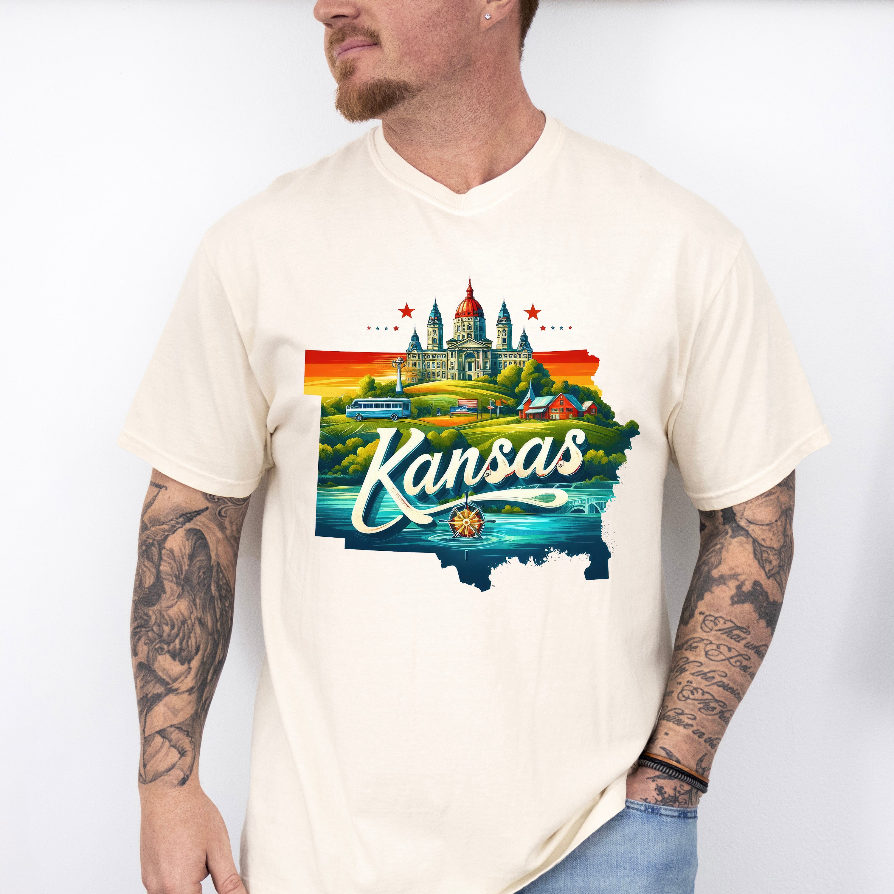 Colorful Kansas Design - States &amp; Cities Unisex Crewneck T-Shirt Sweatshirt Hoodie
