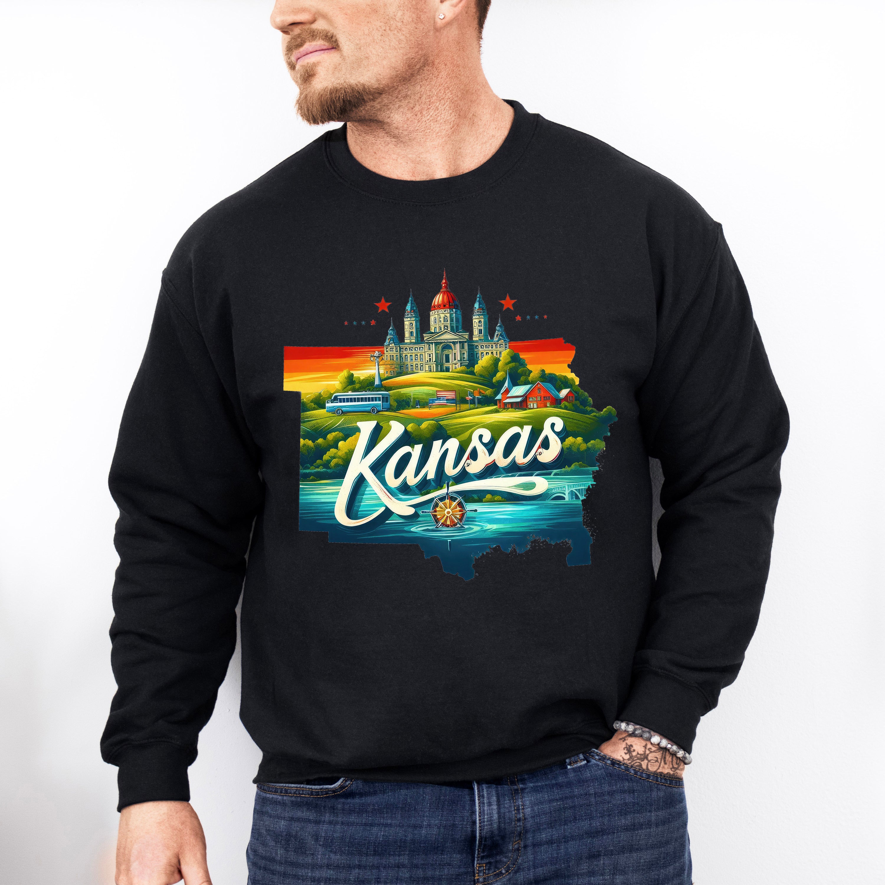 Colorful Kansas Design - States &amp; Cities Unisex Crewneck T-Shirt Sweatshirt Hoodie