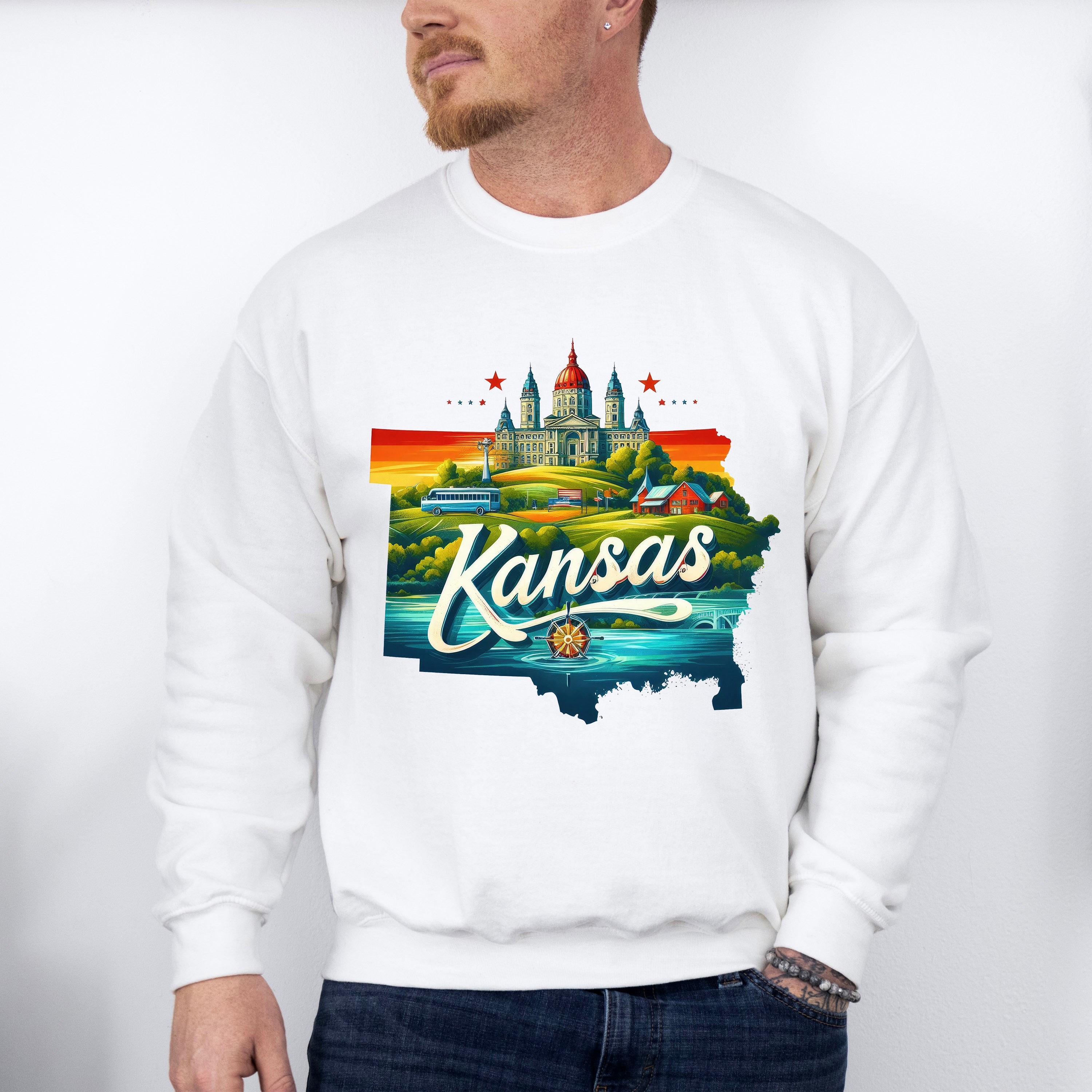 Colorful Kansas Design - States &amp; Cities Unisex Crewneck T-Shirt Sweatshirt Hoodie