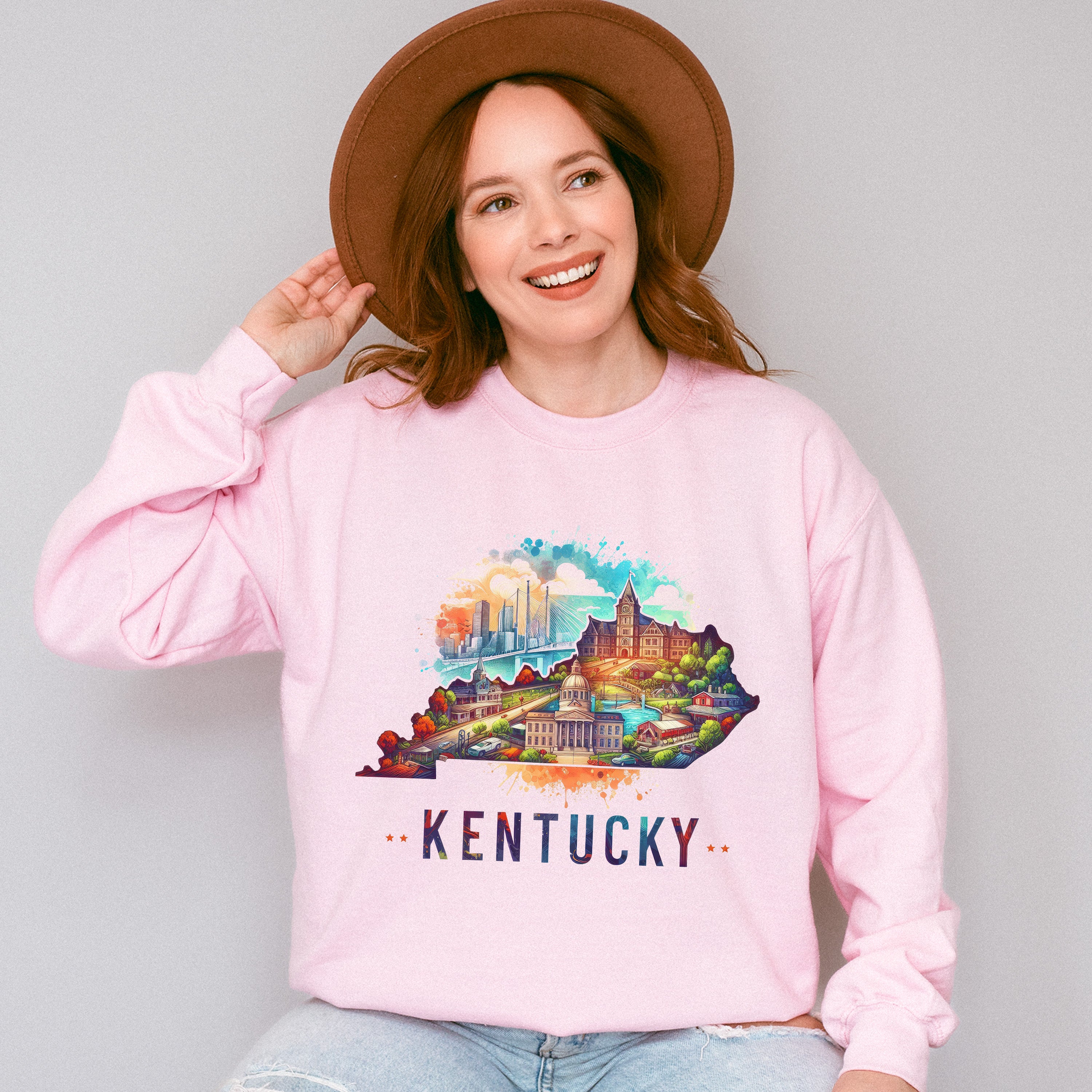 Colorful Kentucky Design - States &amp; Cities Unisex Crewneck T-Shirt Sweatshirt Hoodie