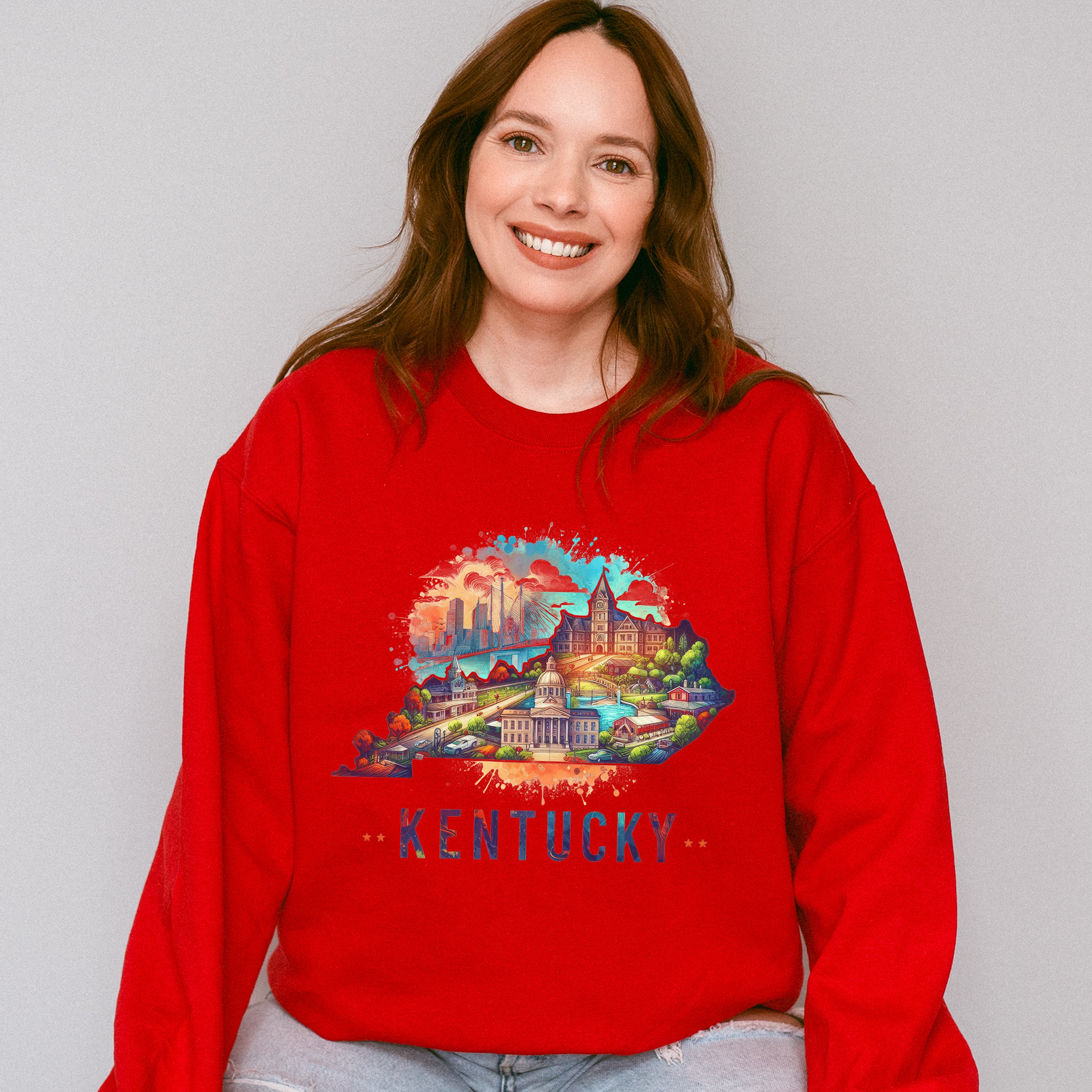 Colorful Kentucky Design - States &amp; Cities Unisex Crewneck T-Shirt Sweatshirt Hoodie
