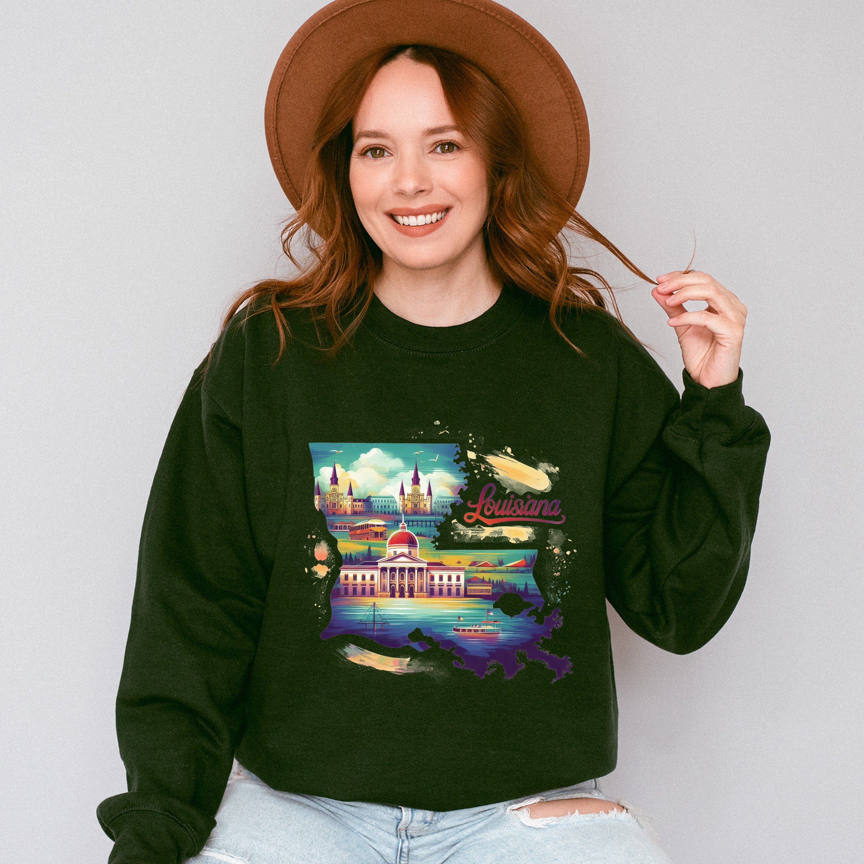 Colorful Louisiana Design - States &amp; Cities Unisex Crewneck T-Shirt Sweatshirt Hoodie