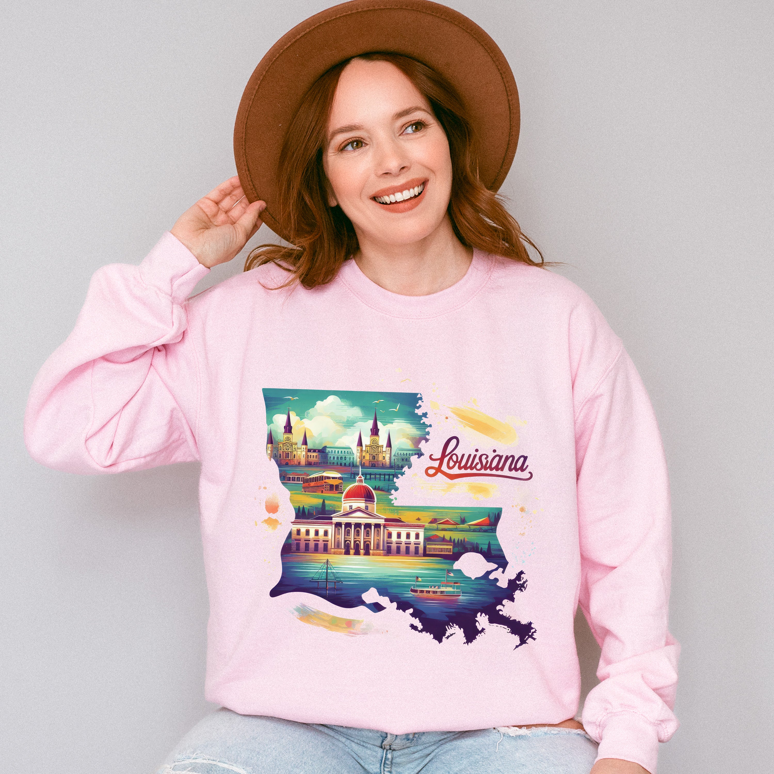 Colorful Louisiana Design - States &amp; Cities Unisex Crewneck T-Shirt Sweatshirt Hoodie