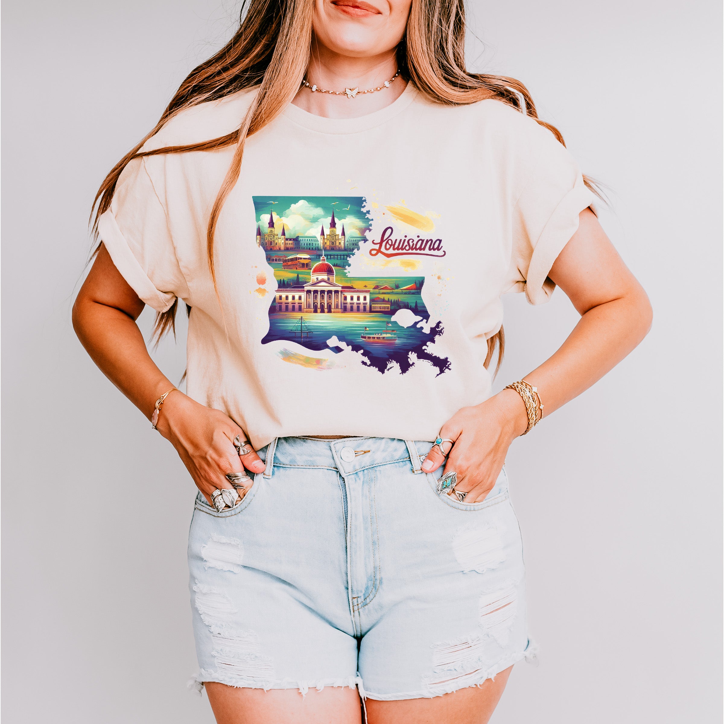 Colorful Louisiana Design - States &amp; Cities Unisex Crewneck T-Shirt Sweatshirt Hoodie