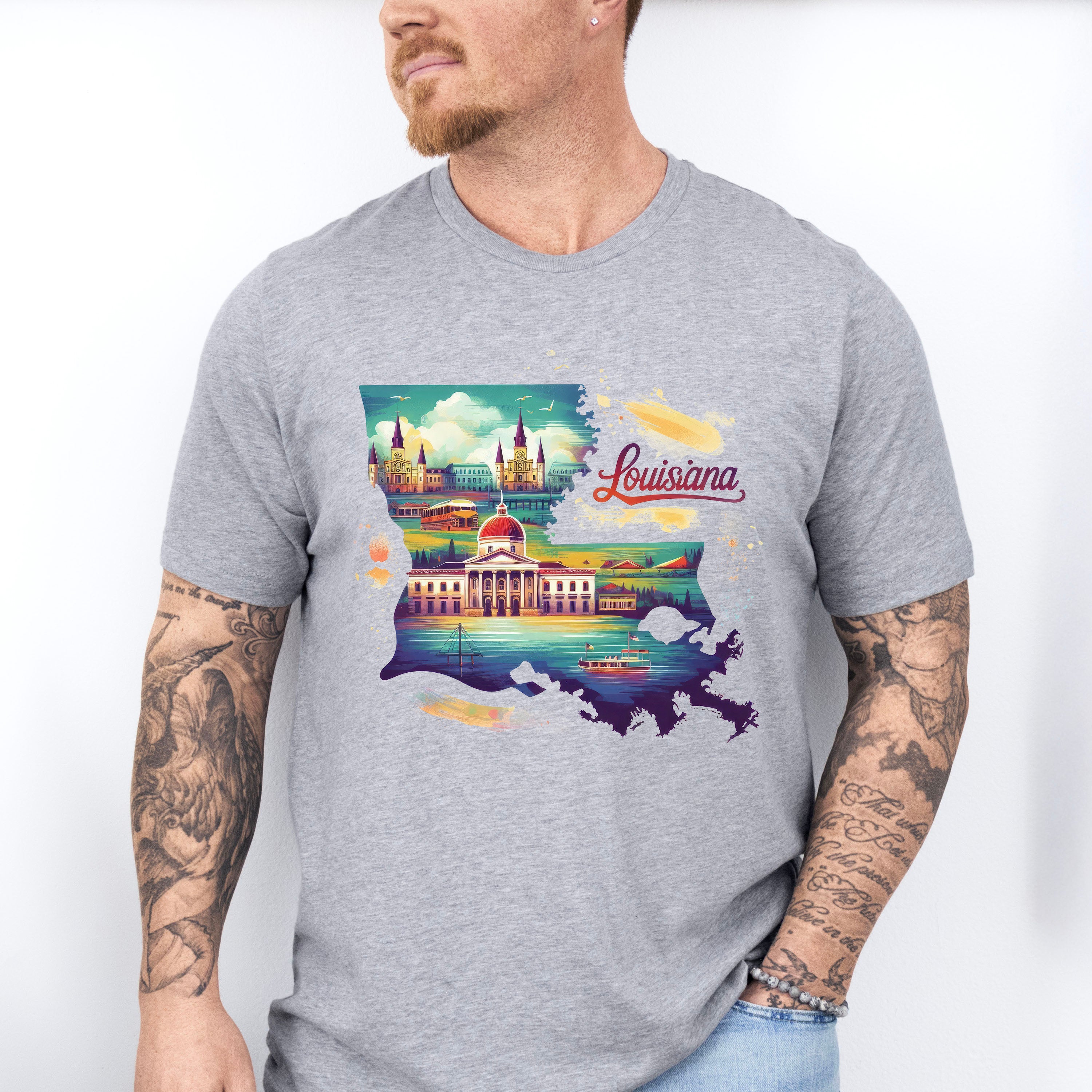 Colorful Louisiana Design - States &amp; Cities Unisex Crewneck T-Shirt Sweatshirt Hoodie