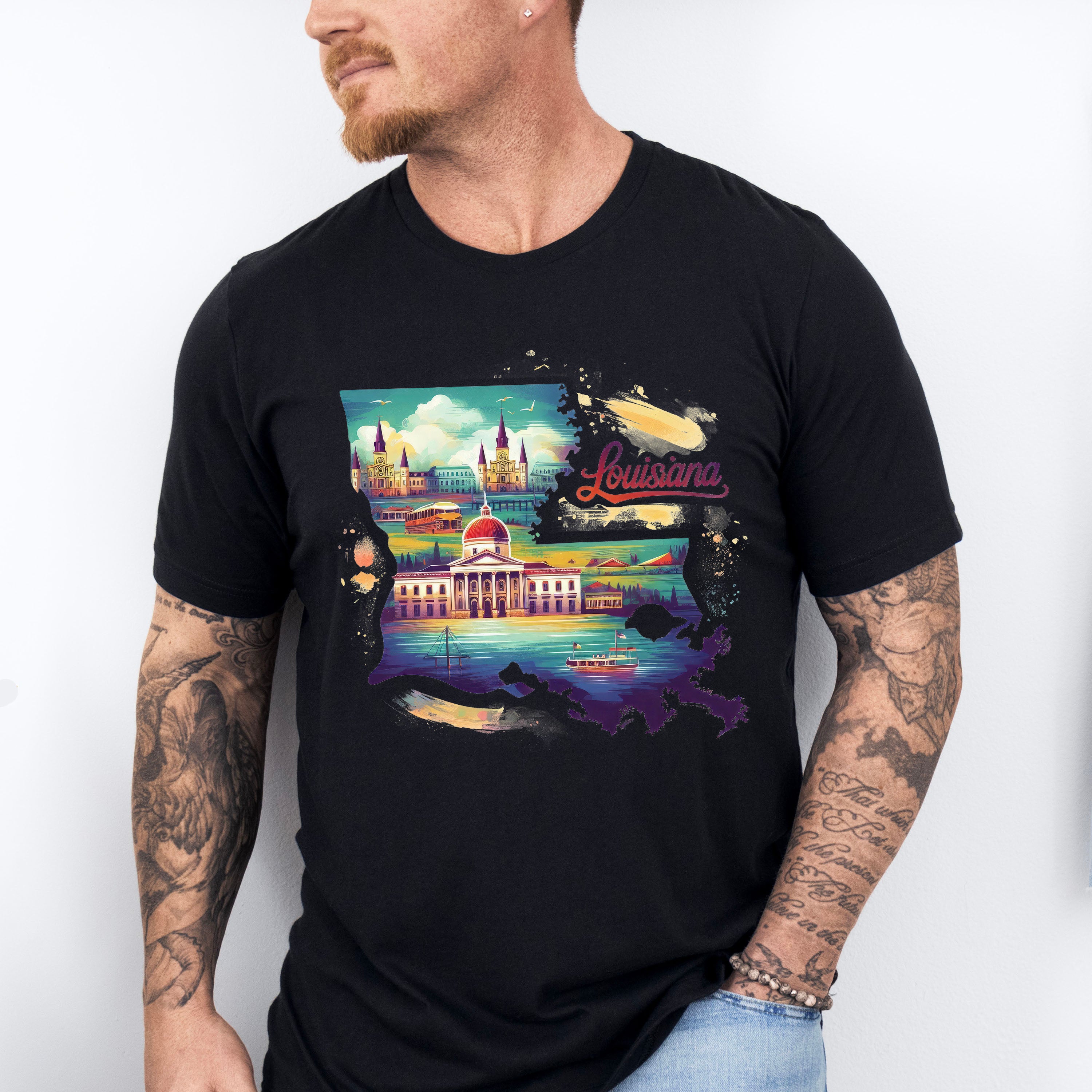 Colorful Louisiana Design - States &amp; Cities Unisex Crewneck T-Shirt Sweatshirt Hoodie