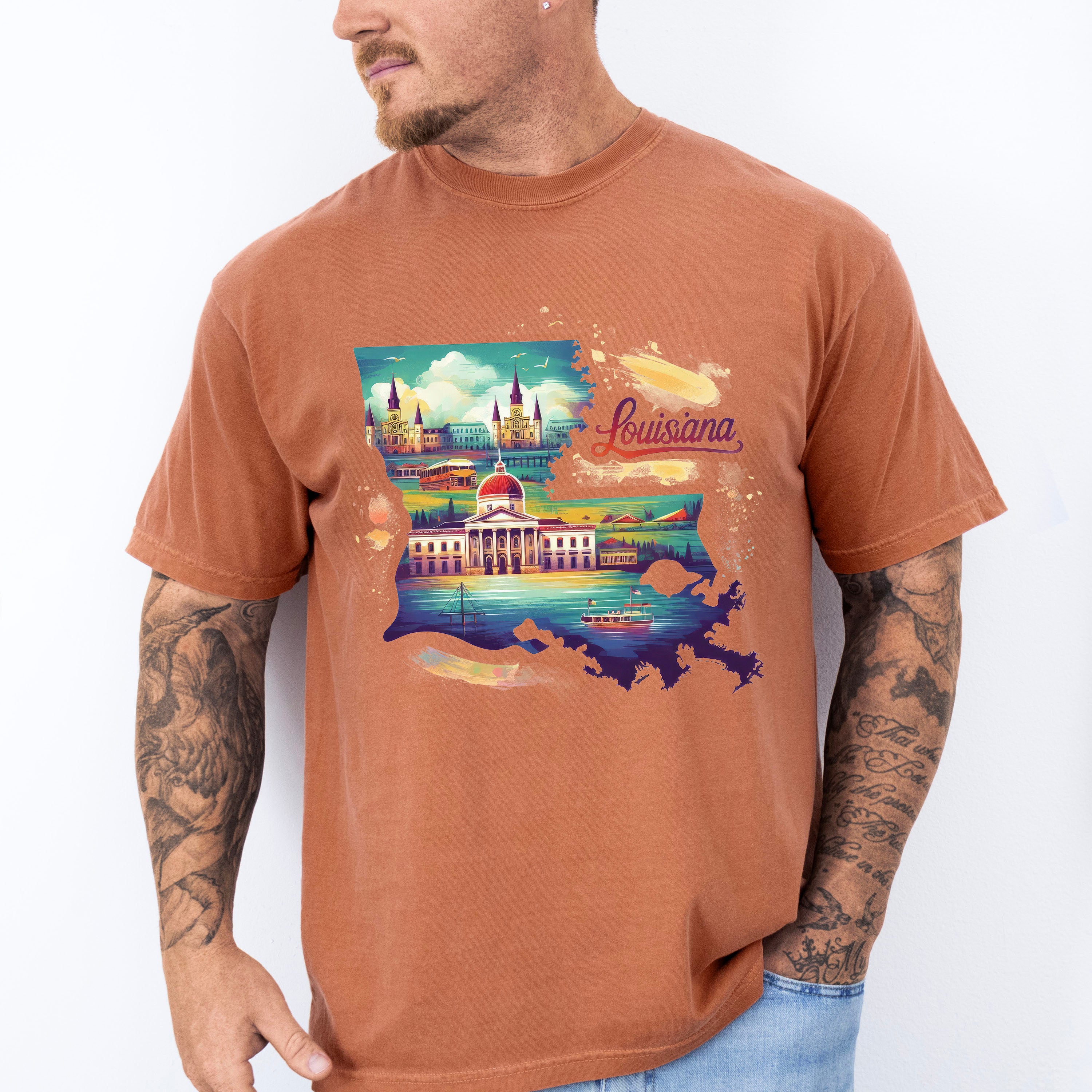 Colorful Louisiana Design - States &amp; Cities Unisex Crewneck T-Shirt Sweatshirt Hoodie