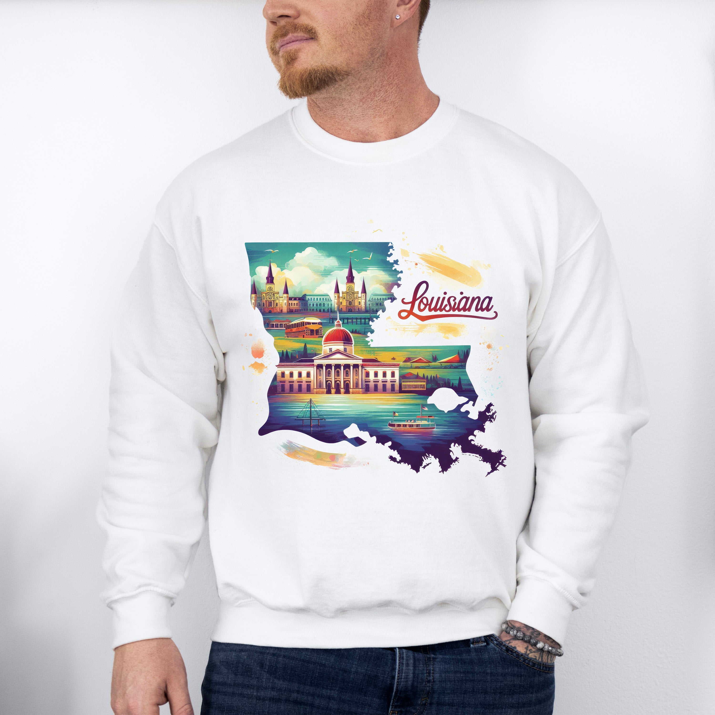 Colorful Louisiana Design - States &amp; Cities Unisex Crewneck T-Shirt Sweatshirt Hoodie
