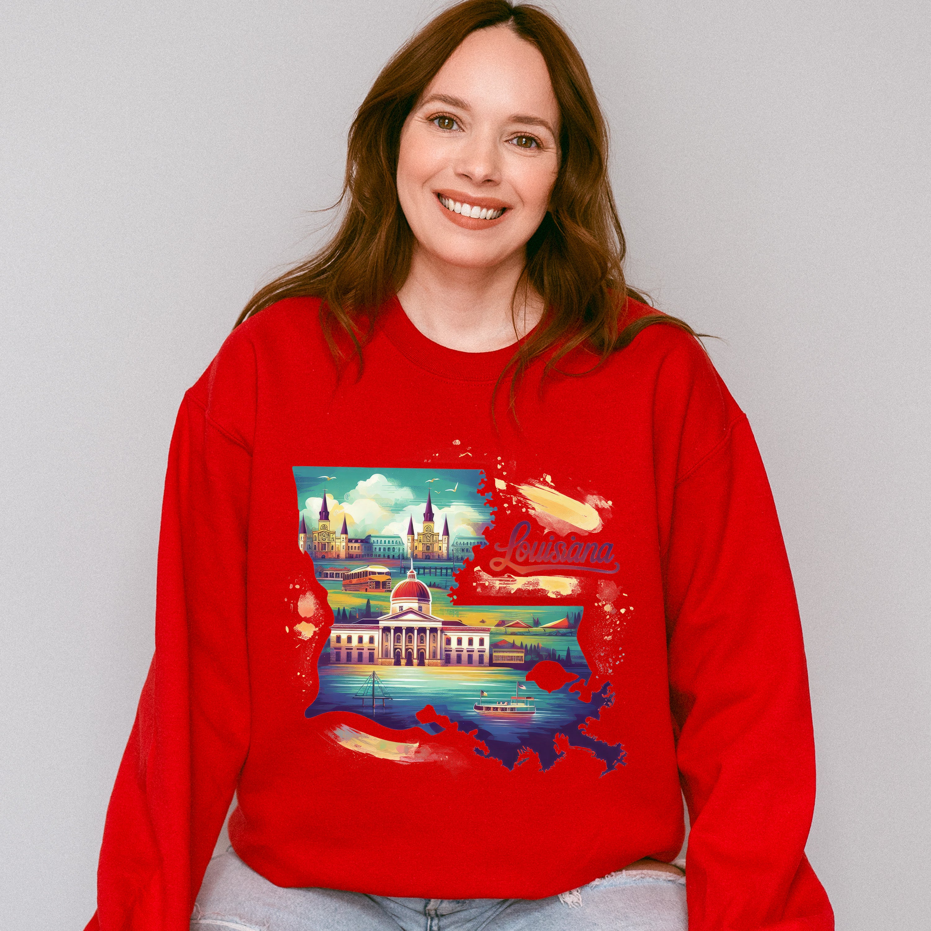 Colorful Louisiana Design - States &amp; Cities Unisex Crewneck T-Shirt Sweatshirt Hoodie