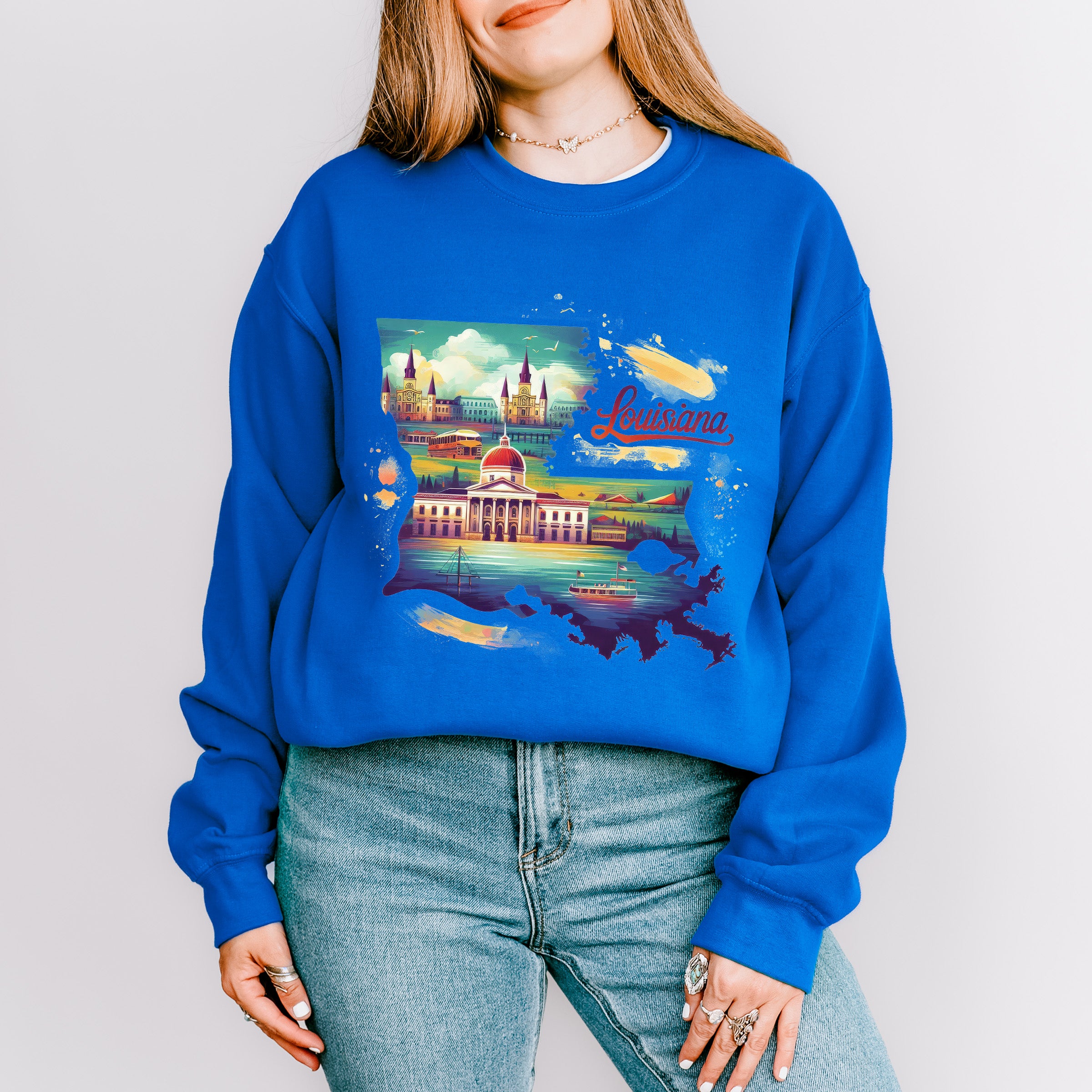 Colorful Louisiana Design - States &amp; Cities Unisex Crewneck T-Shirt Sweatshirt Hoodie
