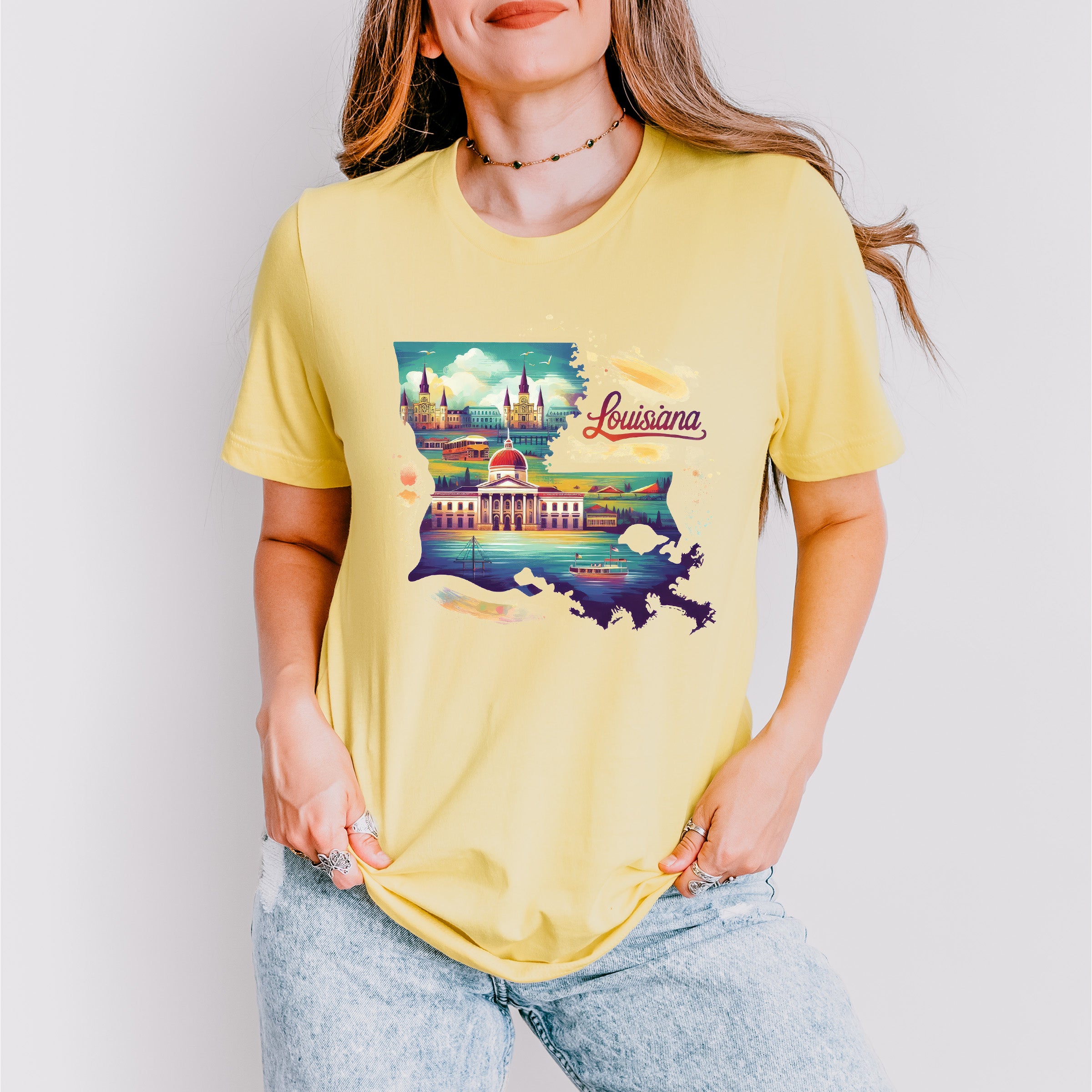 Colorful Louisiana Design - States &amp; Cities Unisex Crewneck T-Shirt Sweatshirt Hoodie