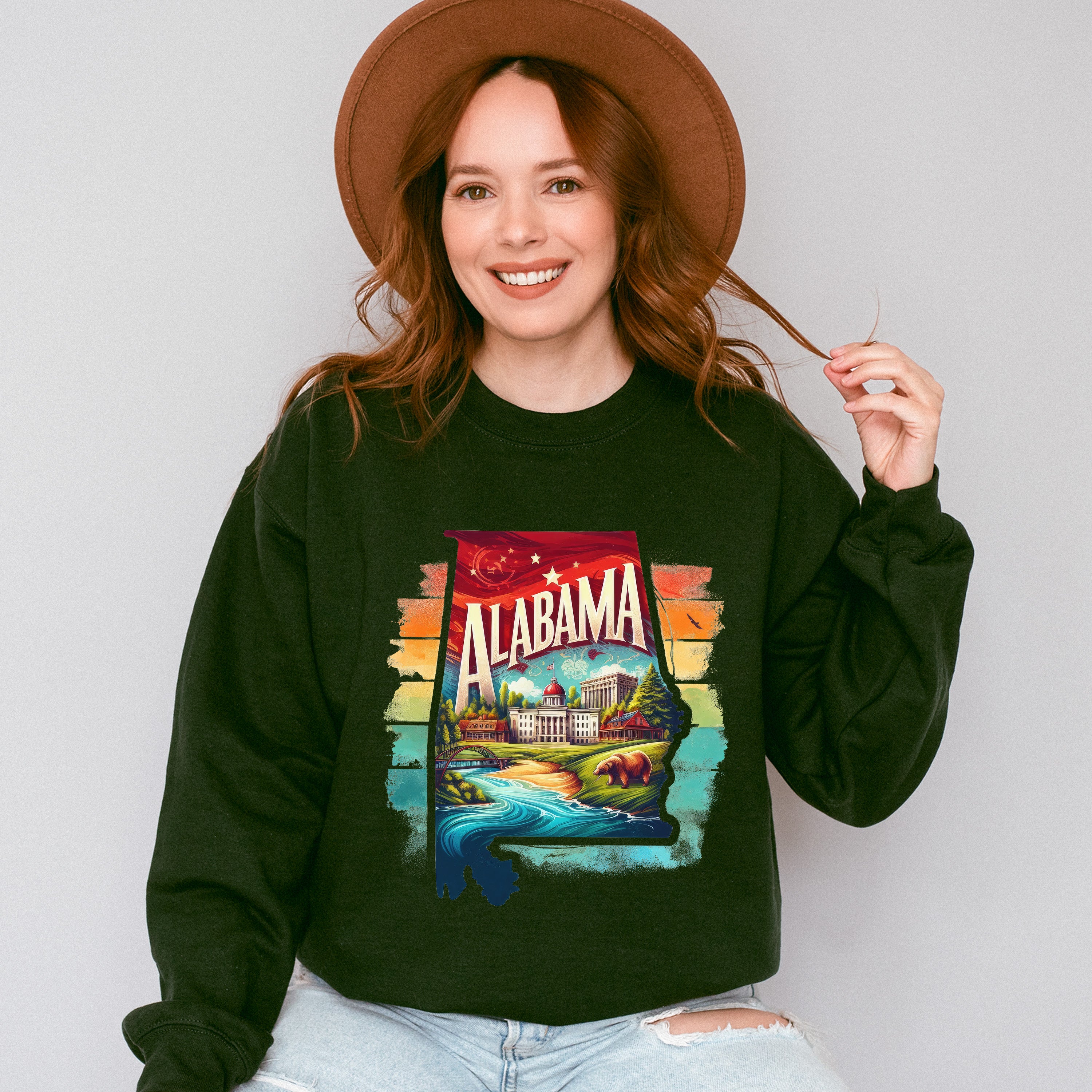 Colorful Alabama Design - States &amp; Cities Unisex Crewneck T-Shirt Sweatshirt Hoodie