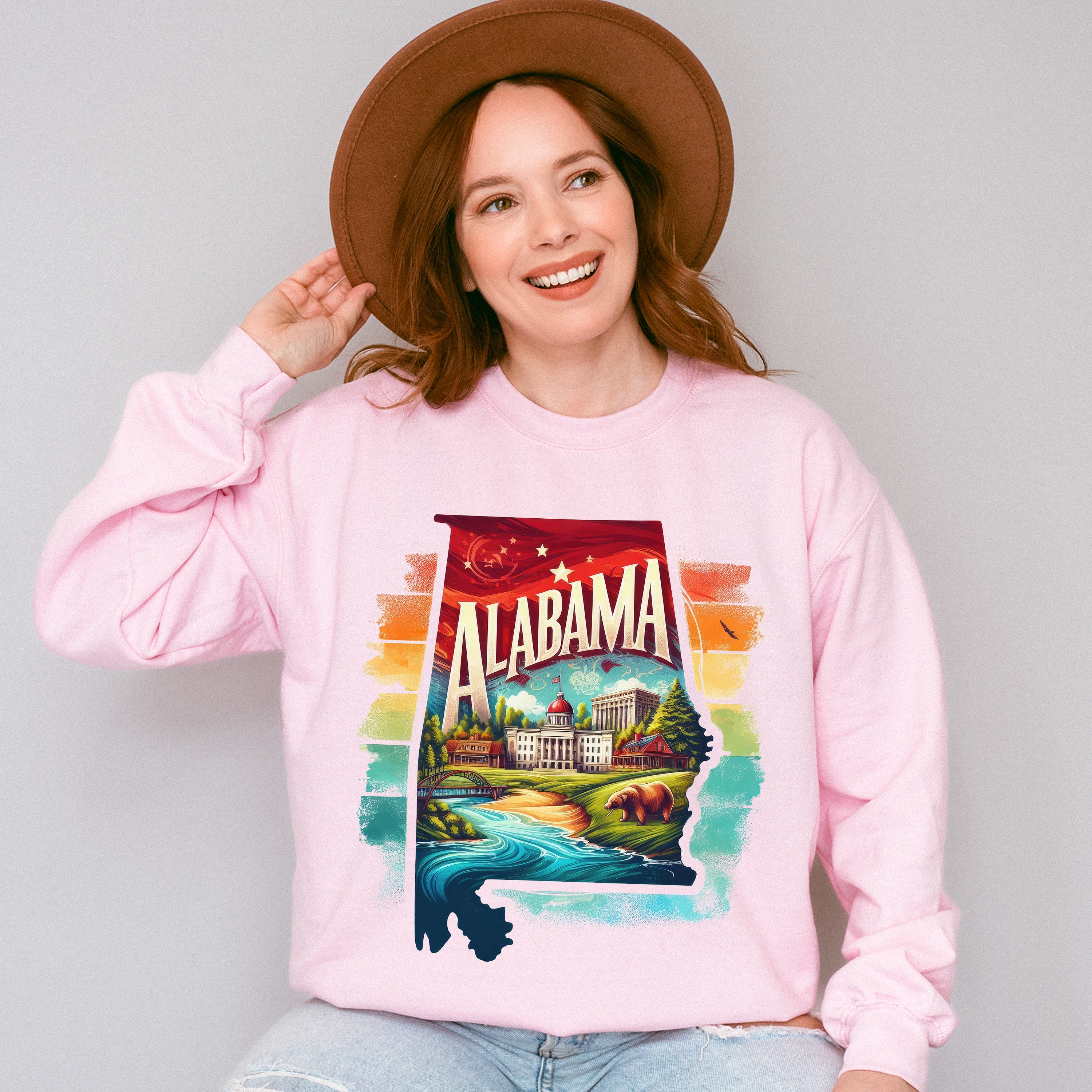 Colorful Alabama Design - States &amp; Cities Unisex Crewneck T-Shirt Sweatshirt Hoodie