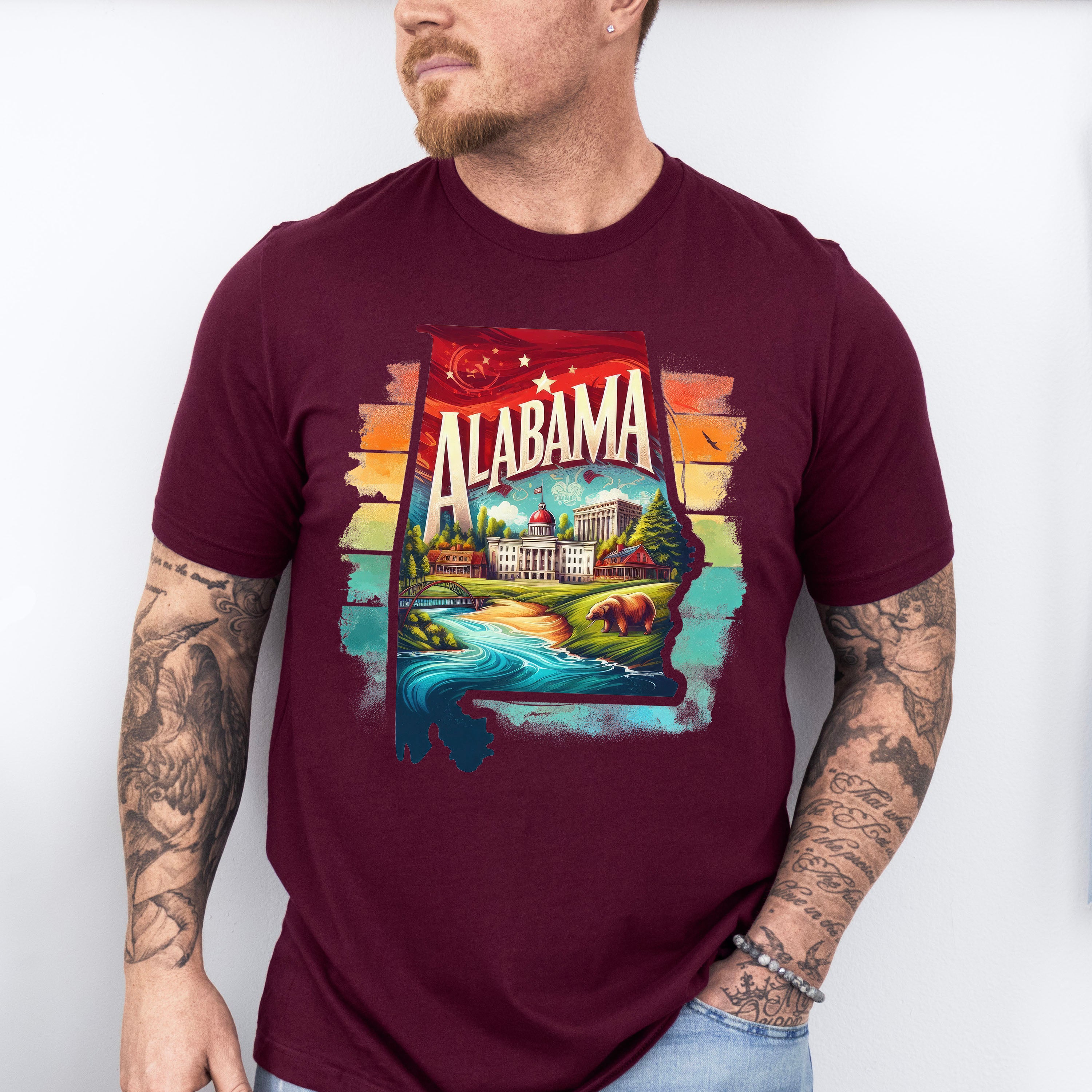 Colorful Alabama Design - States &amp; Cities Unisex Crewneck T-Shirt Sweatshirt Hoodie