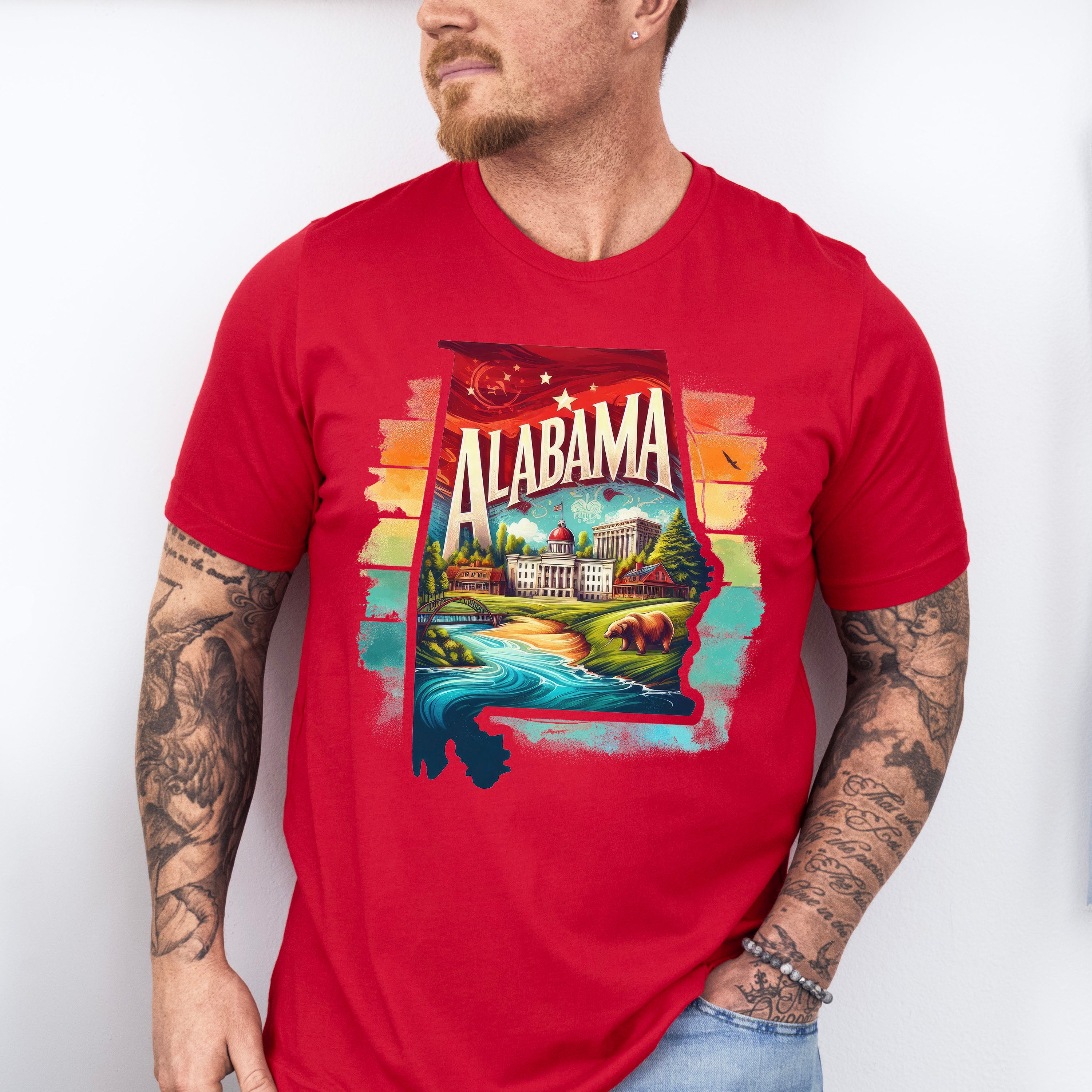 Colorful Alabama Design - States &amp; Cities Unisex Crewneck T-Shirt Sweatshirt Hoodie