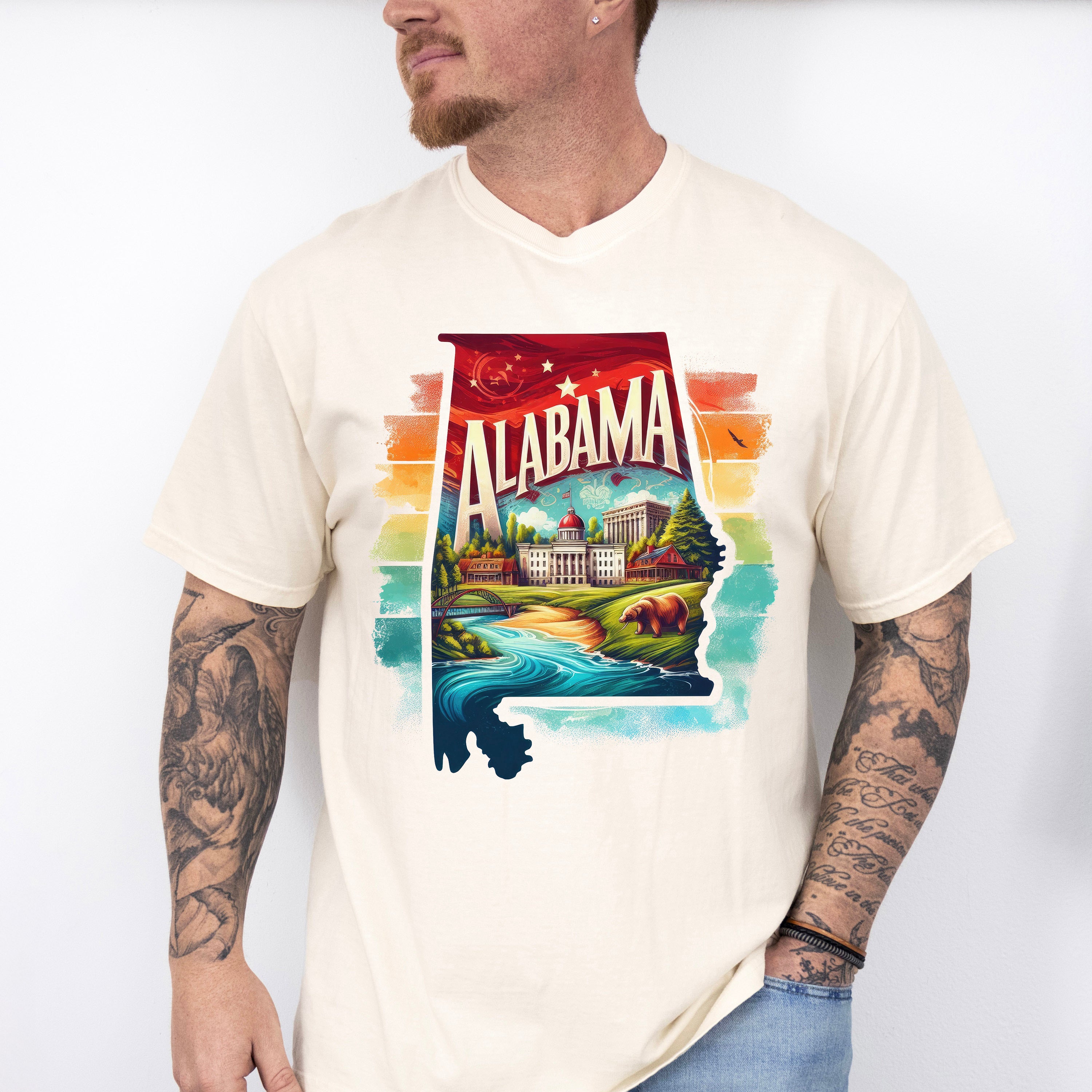 Colorful Alabama Design - States &amp; Cities Unisex Crewneck T-Shirt Sweatshirt Hoodie