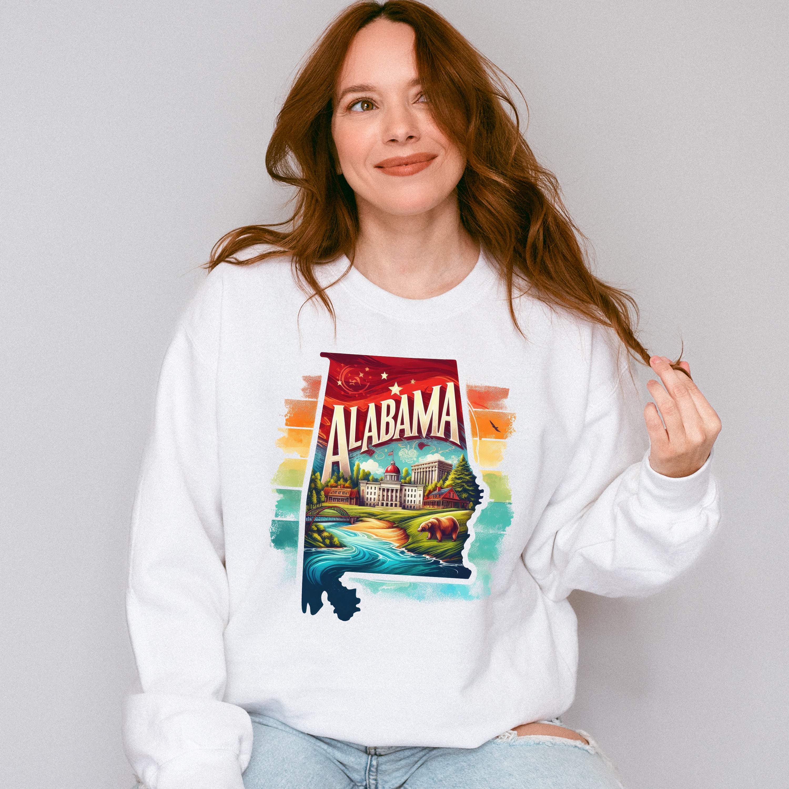 Colorful Alabama Design - States &amp; Cities Unisex Crewneck T-Shirt Sweatshirt Hoodie