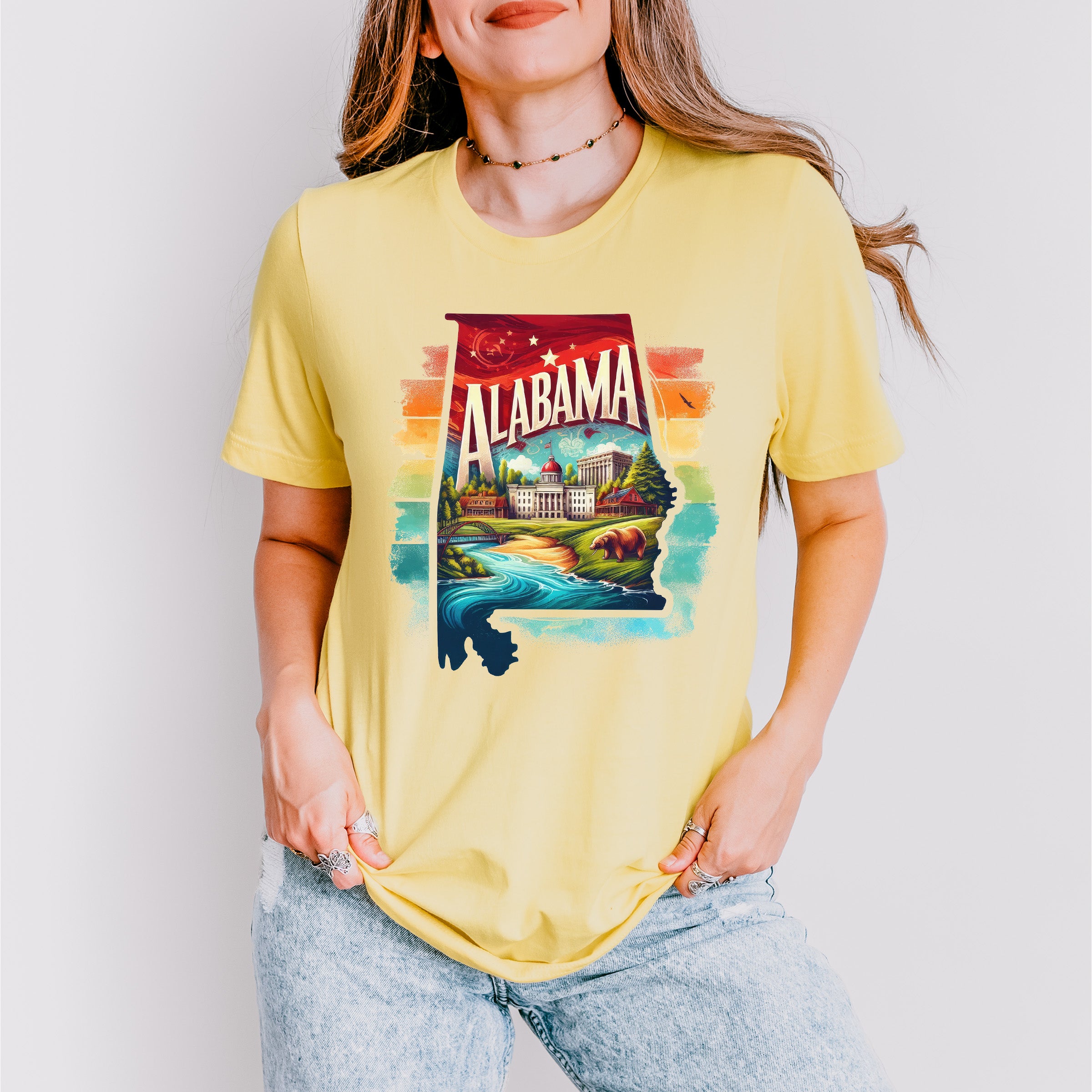Colorful Alabama Design - States &amp; Cities Unisex Crewneck T-Shirt Sweatshirt Hoodie