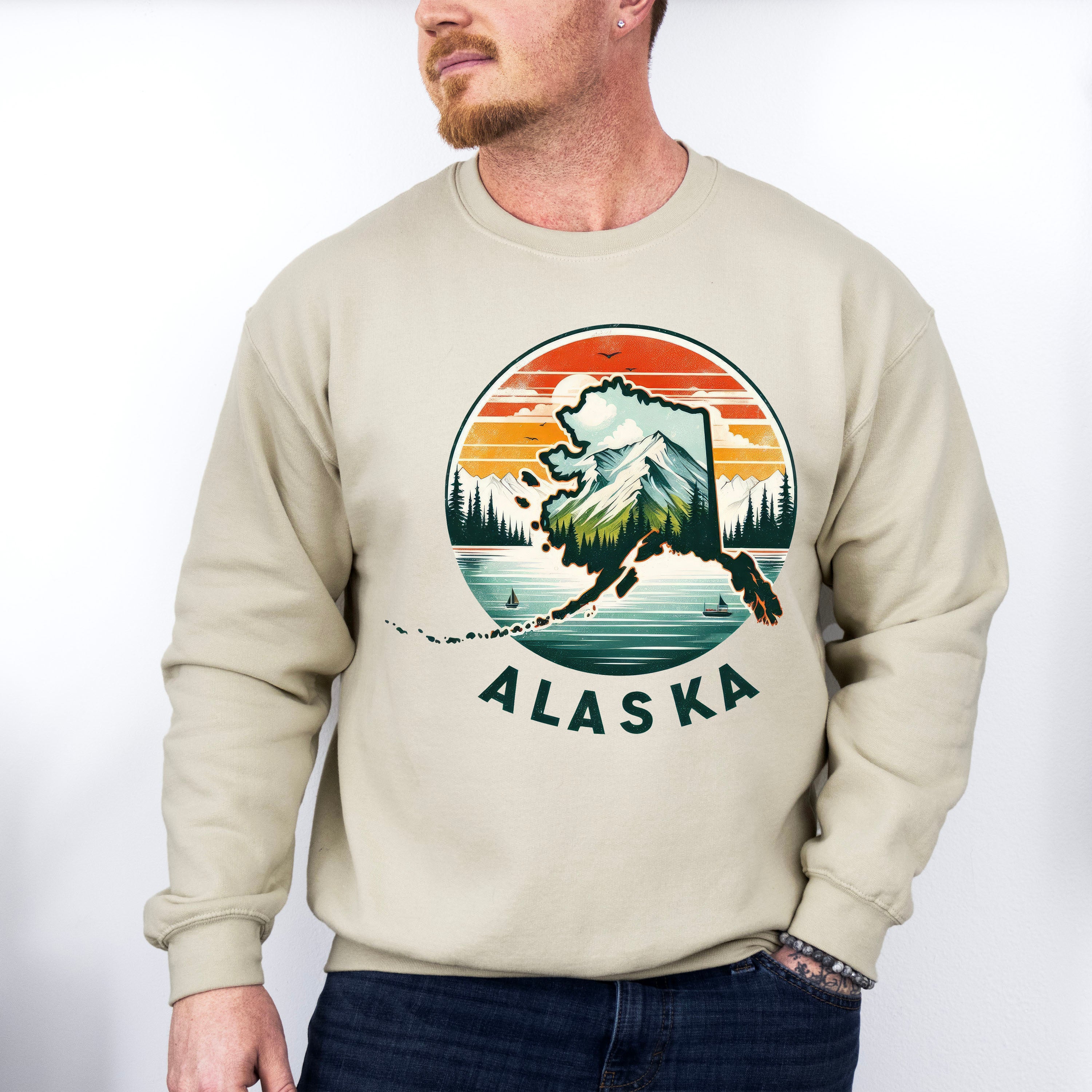 Colorful Alaska Design - States &amp; Cities Unisex Crewneck T-Shirt Sweatshirt Hoodie
