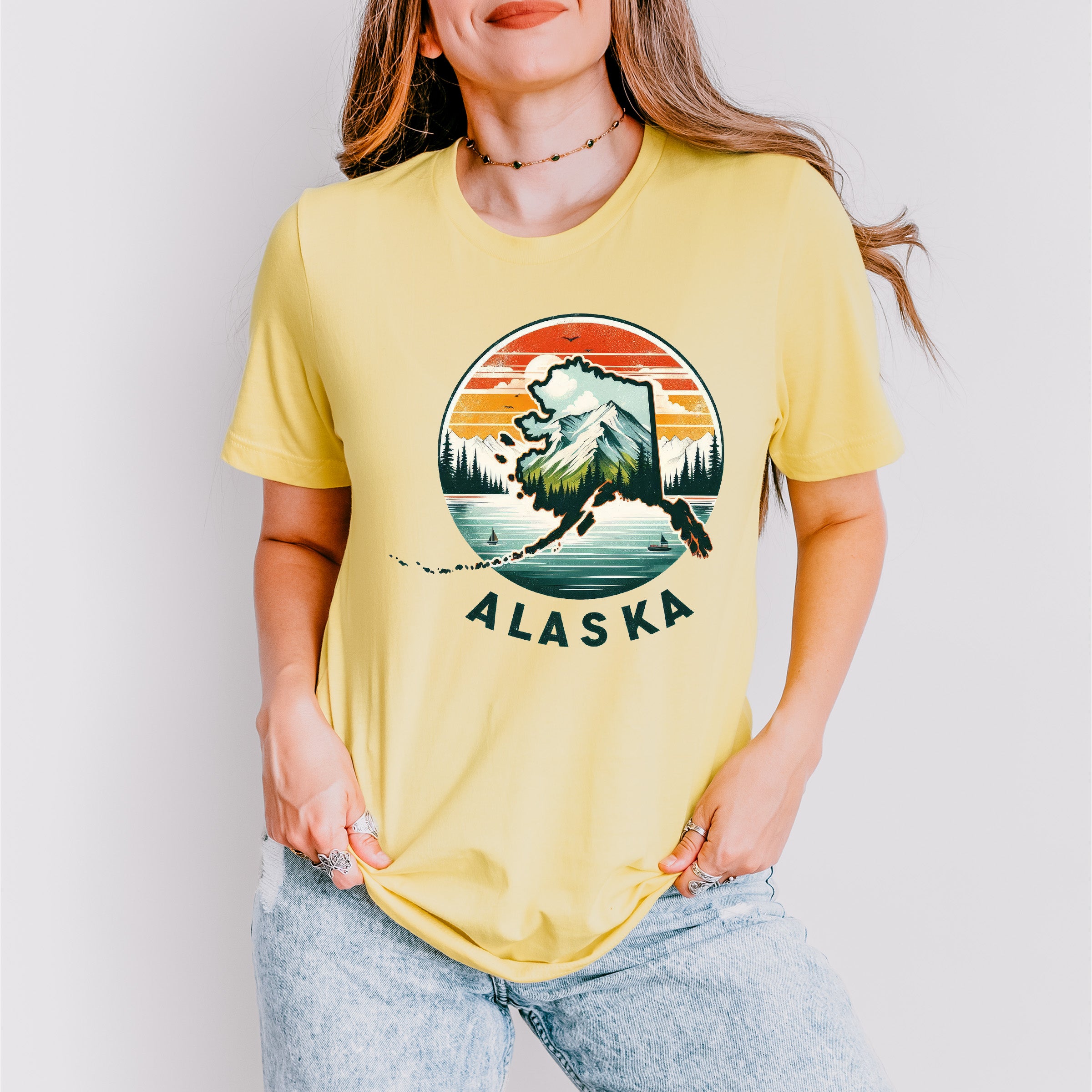 Colorful Alaska Design - States &amp; Cities Unisex Crewneck T-Shirt Sweatshirt Hoodie