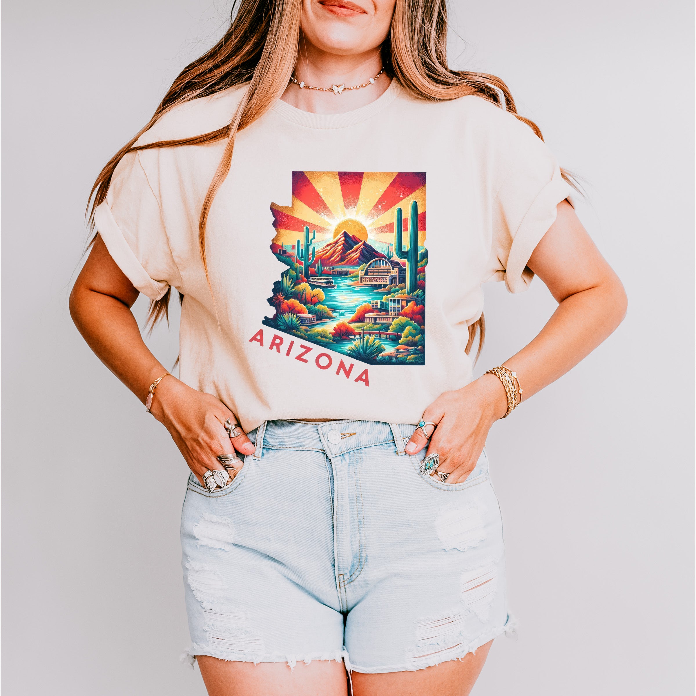 Colorful Arizona Design - States &amp; Cities Unisex Crewneck T-Shirt Sweatshirt Hoodie