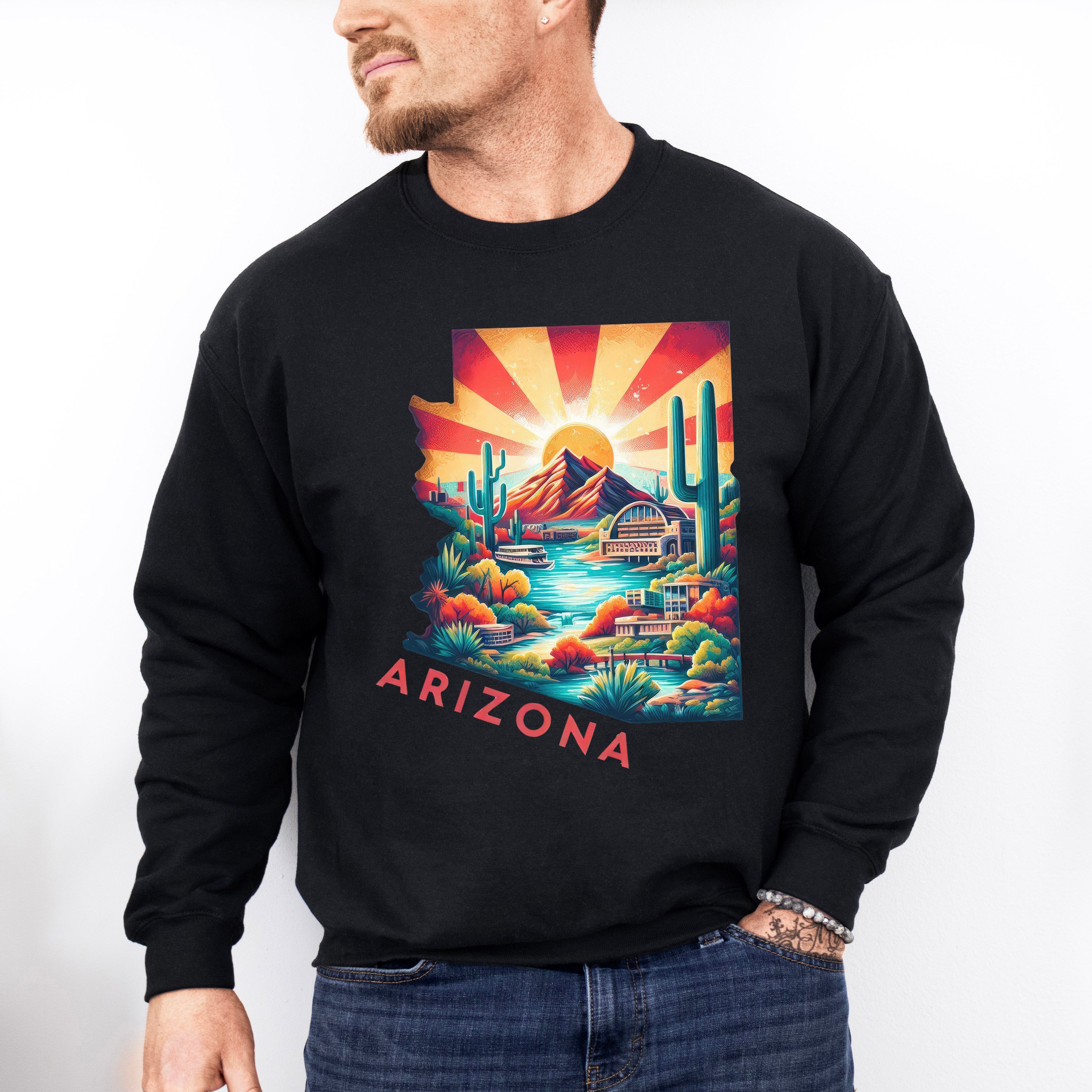 Colorful Arizona Design - States &amp; Cities Unisex Crewneck T-Shirt Sweatshirt Hoodie