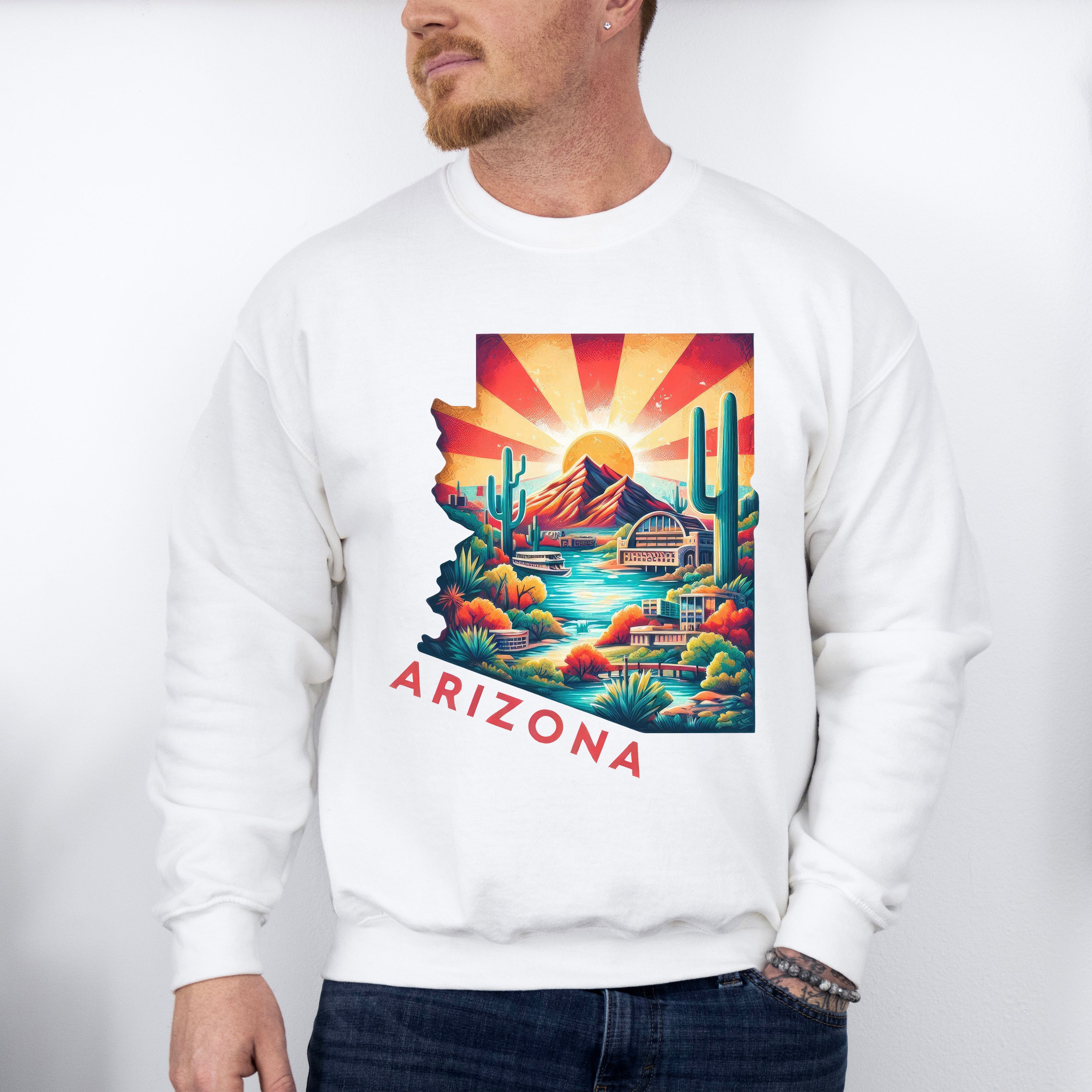 Colorful Arizona Design - States &amp; Cities Unisex Crewneck T-Shirt Sweatshirt Hoodie