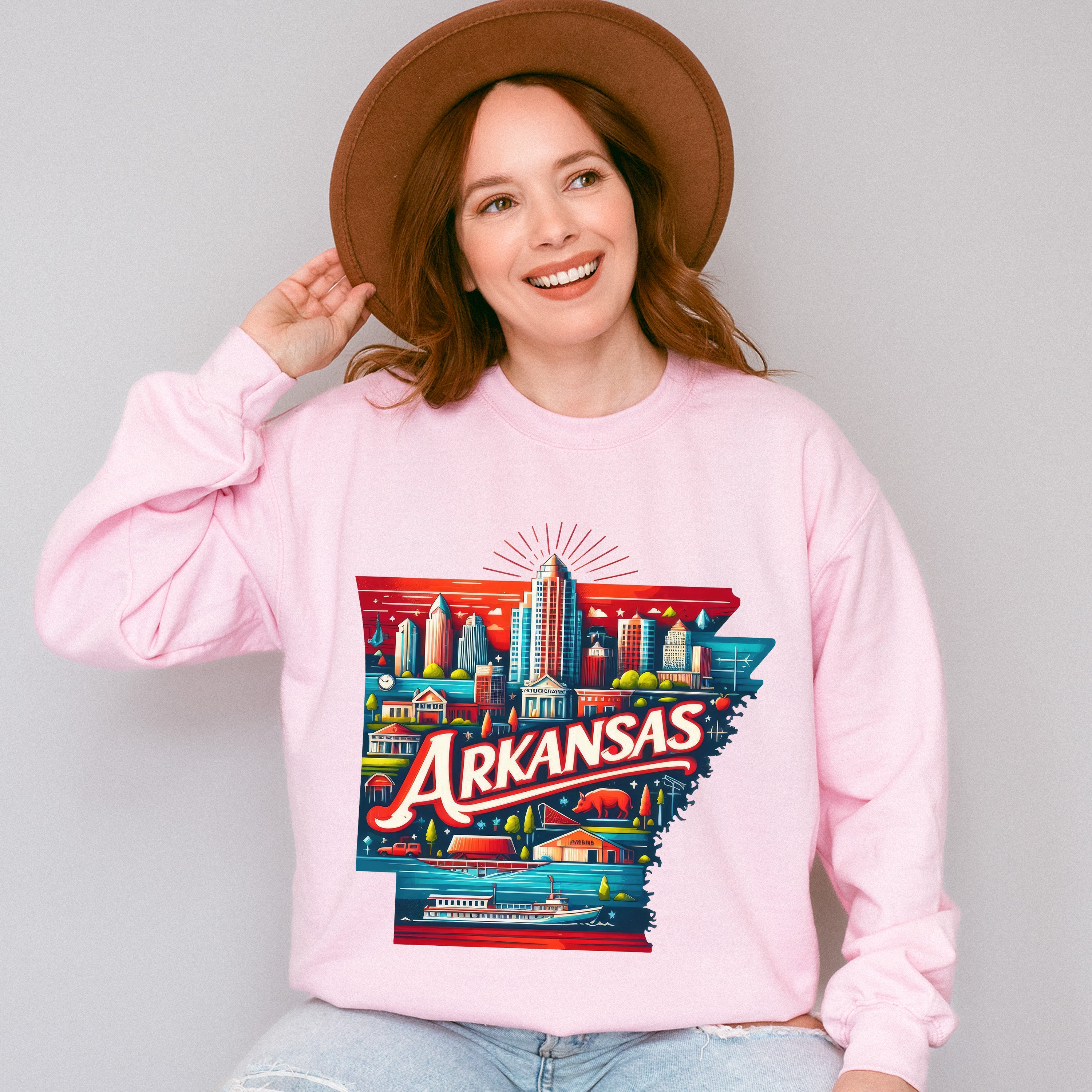 Colorful Arkansas Design - States &amp; Cities Unisex Crewneck T-Shirt Sweatshirt Hoodie