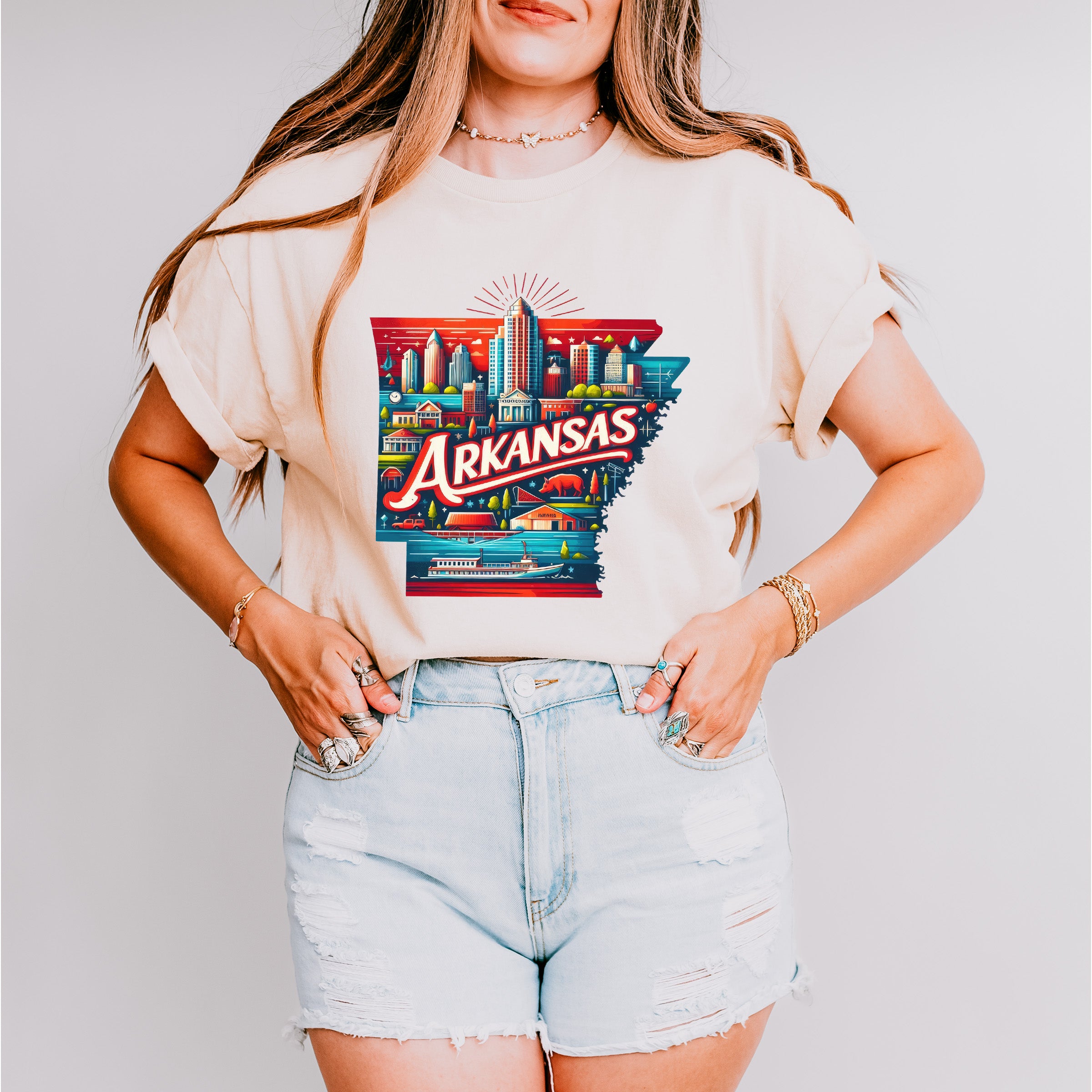 Colorful Arkansas Design - States &amp; Cities Unisex Crewneck T-Shirt Sweatshirt Hoodie