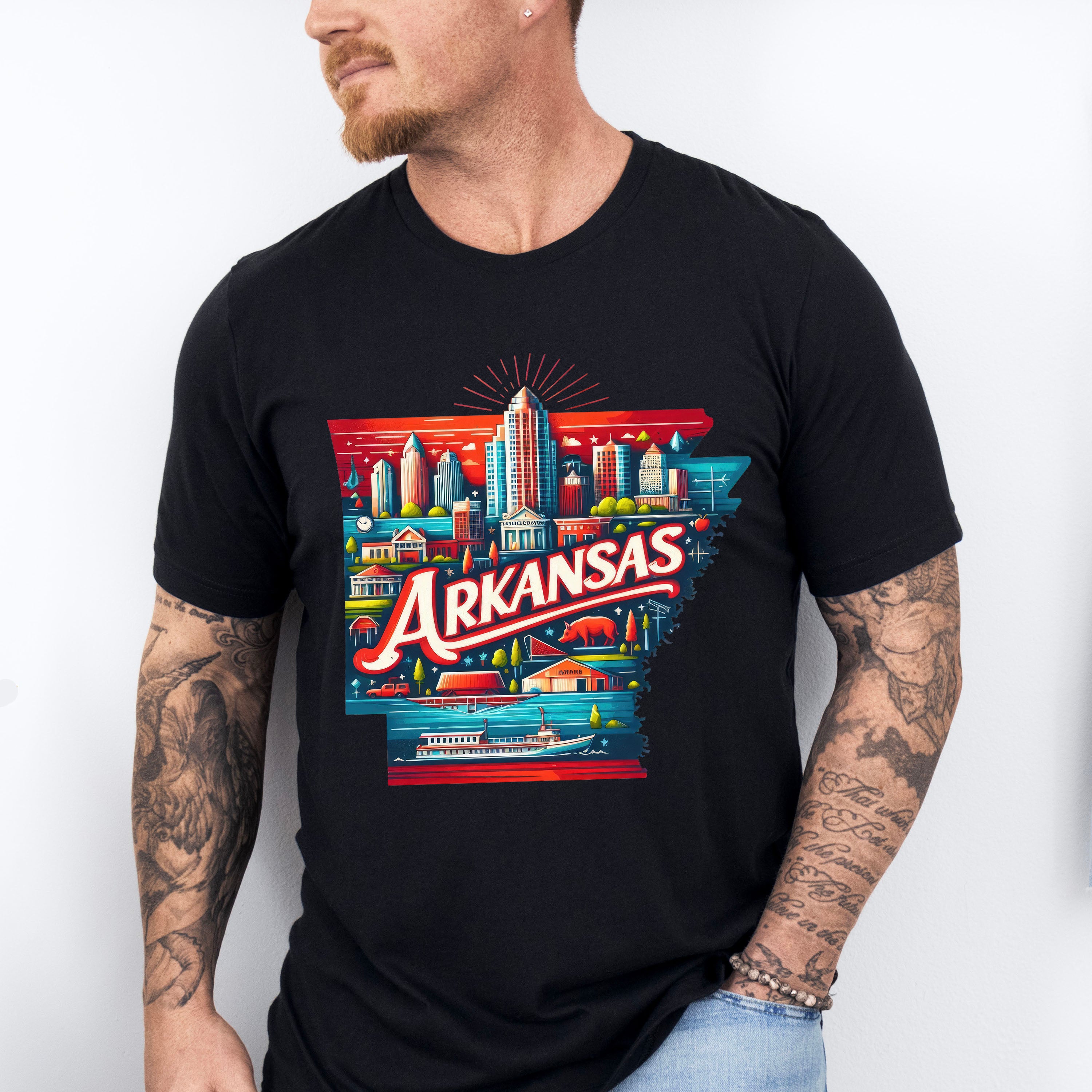 Colorful Arkansas Design - States &amp; Cities Unisex Crewneck T-Shirt Sweatshirt Hoodie